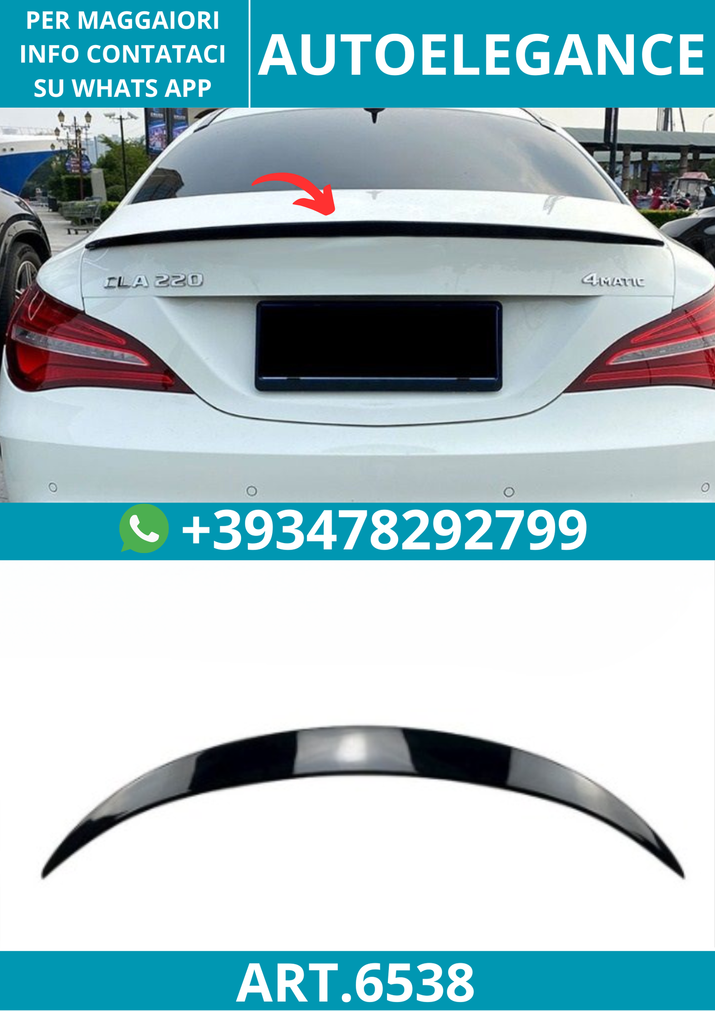 6538 ⭐SPOILER NERO LUCIDO Adatto per Mercedes C117 classe CLA⭐