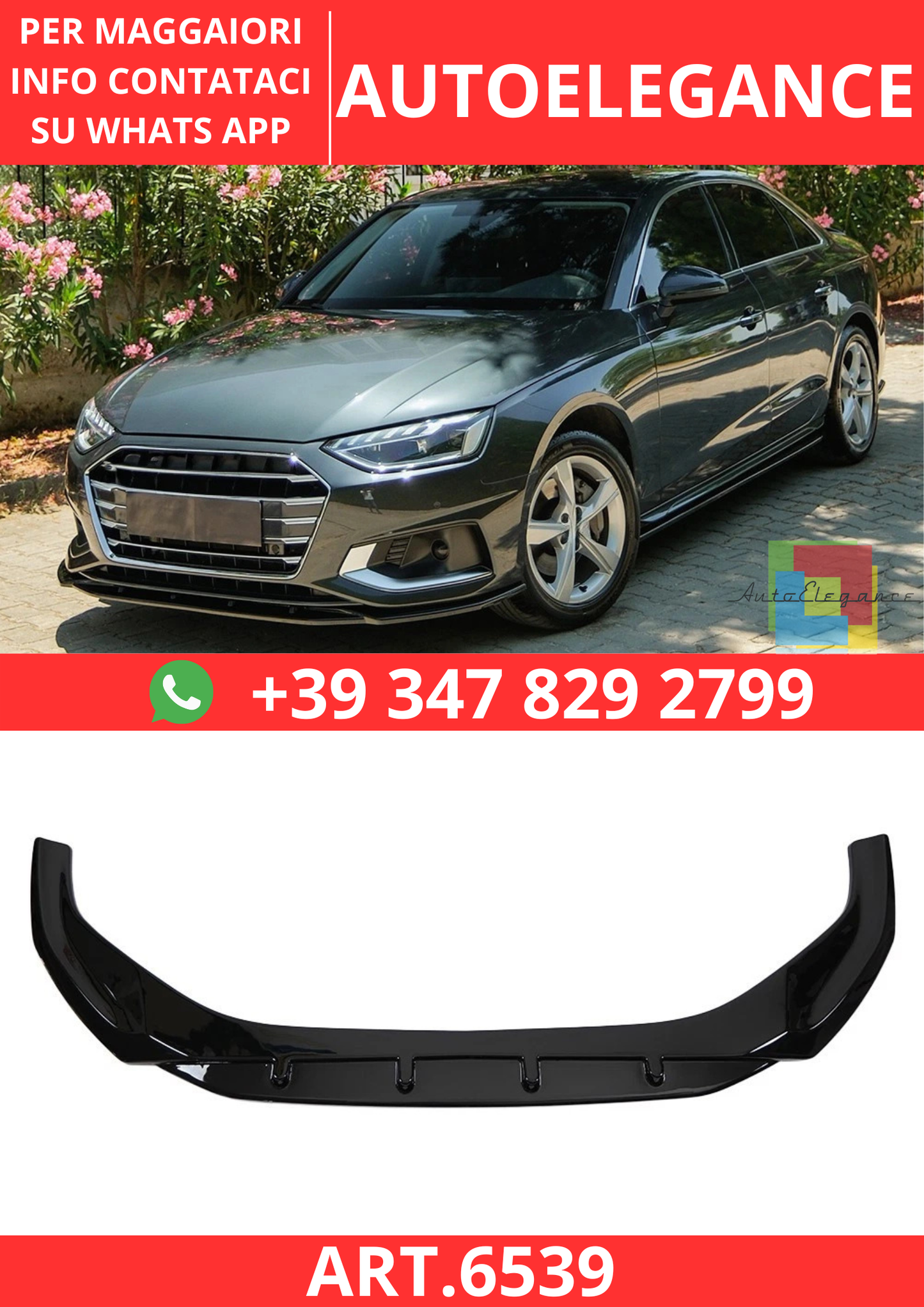 🔥ART.6539 SPOILER ANTERIORE COMPATIBILE CON AUDI A4 B9 FACELIFT 2019–2024🔥