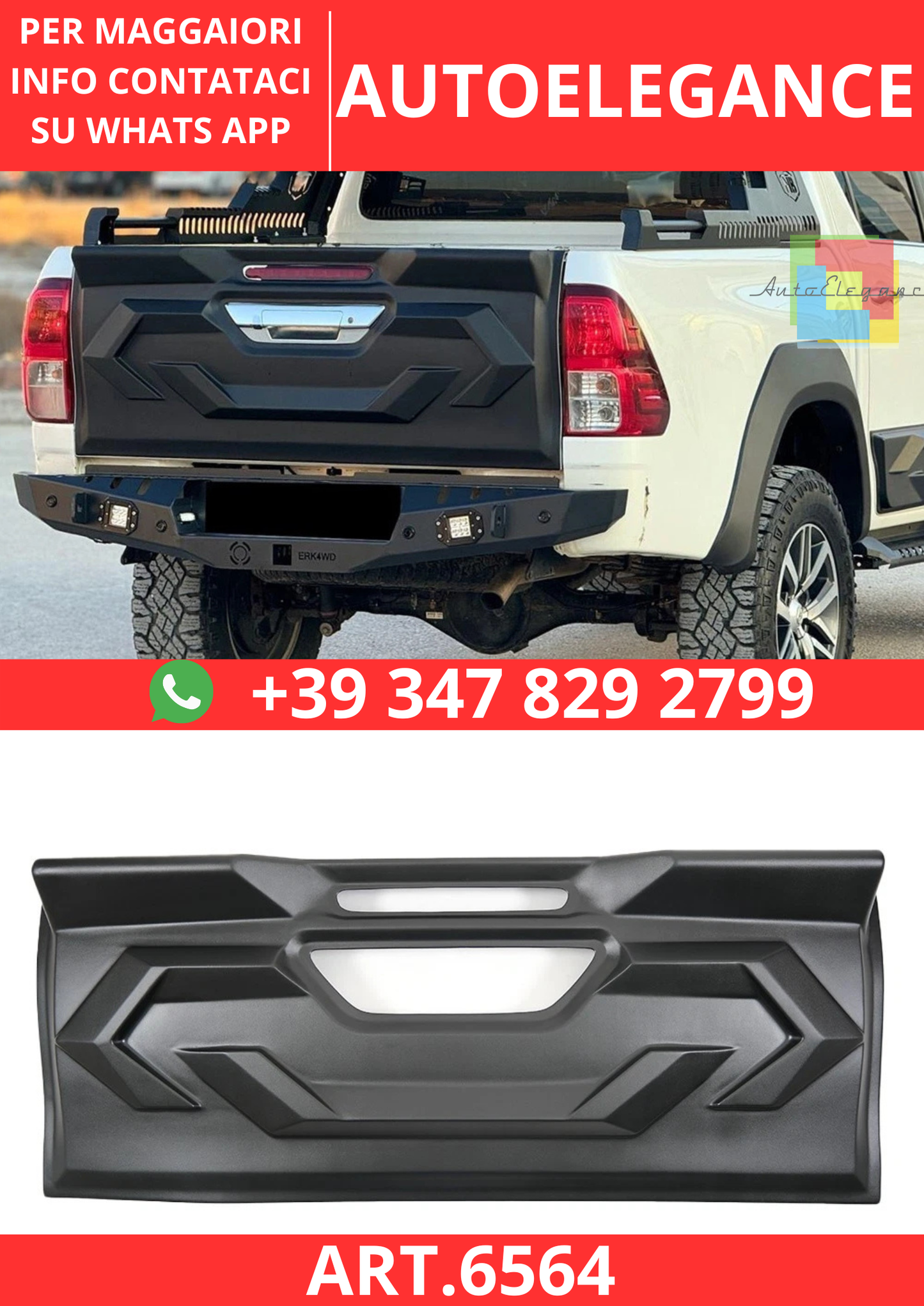 🔥ART.6564 PROTEZIONE PORTELLONE ADATTO PER TOYOTA HILUX 8ª GENERAZIONE 15–20🔥