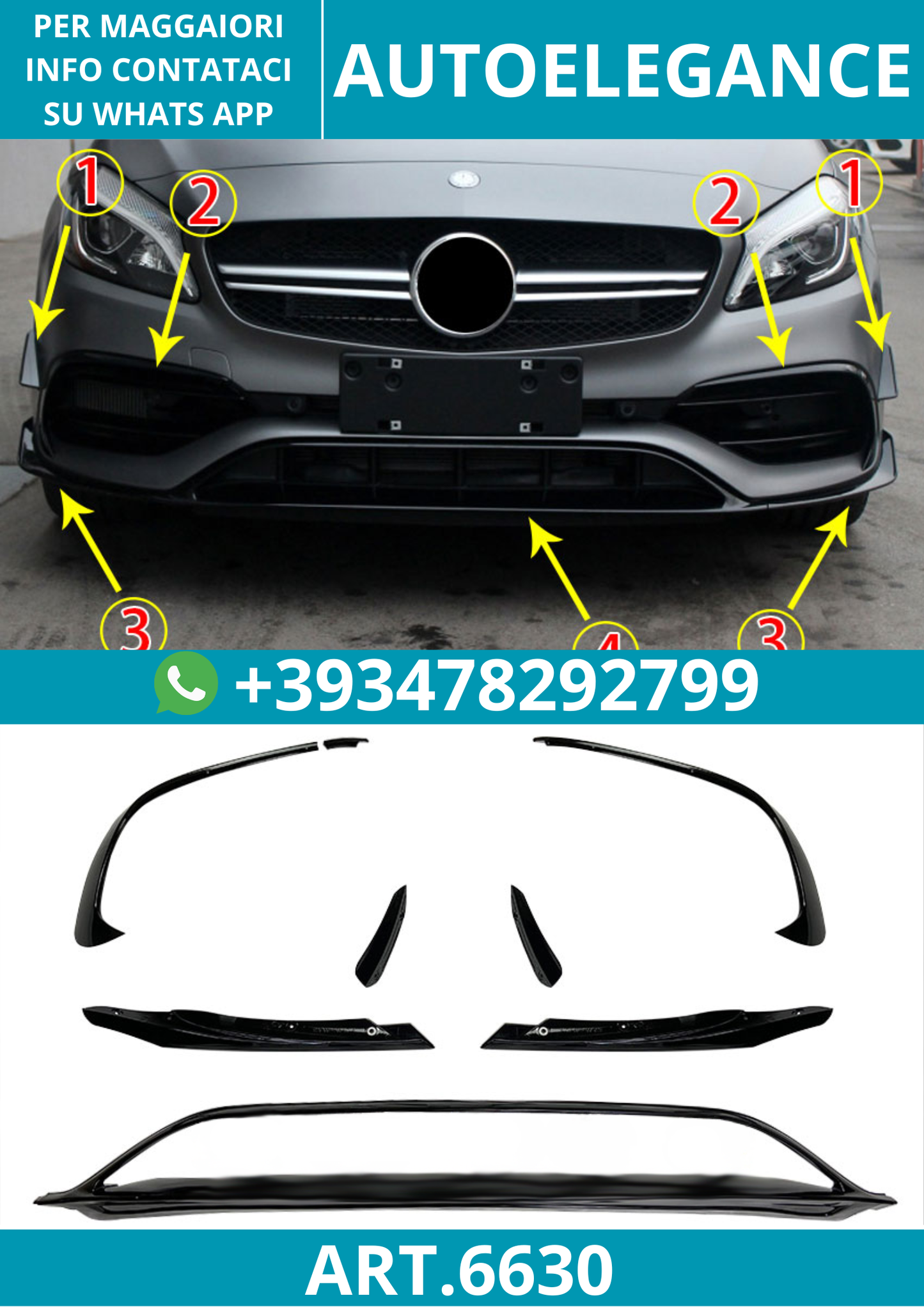 6630⭐SPOILER ANTERIORE adatto per Mercedes W176 Classe A FACELIFT⭐