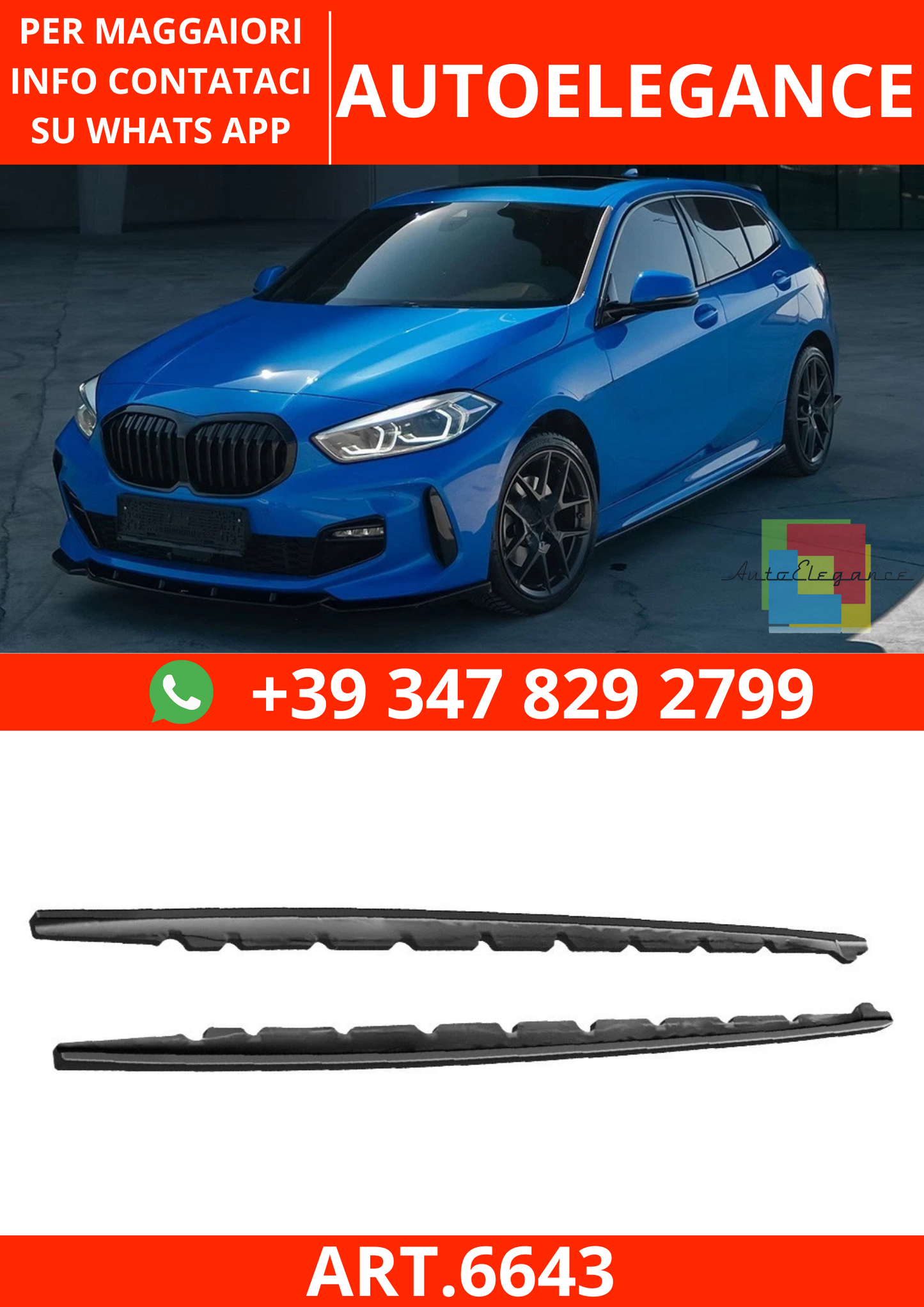 🔥ART.6643 MINIGONNE LATERALE COMPATIBILE CON BMW SERIE 1 F40 M-PACK DAL 2019🔥