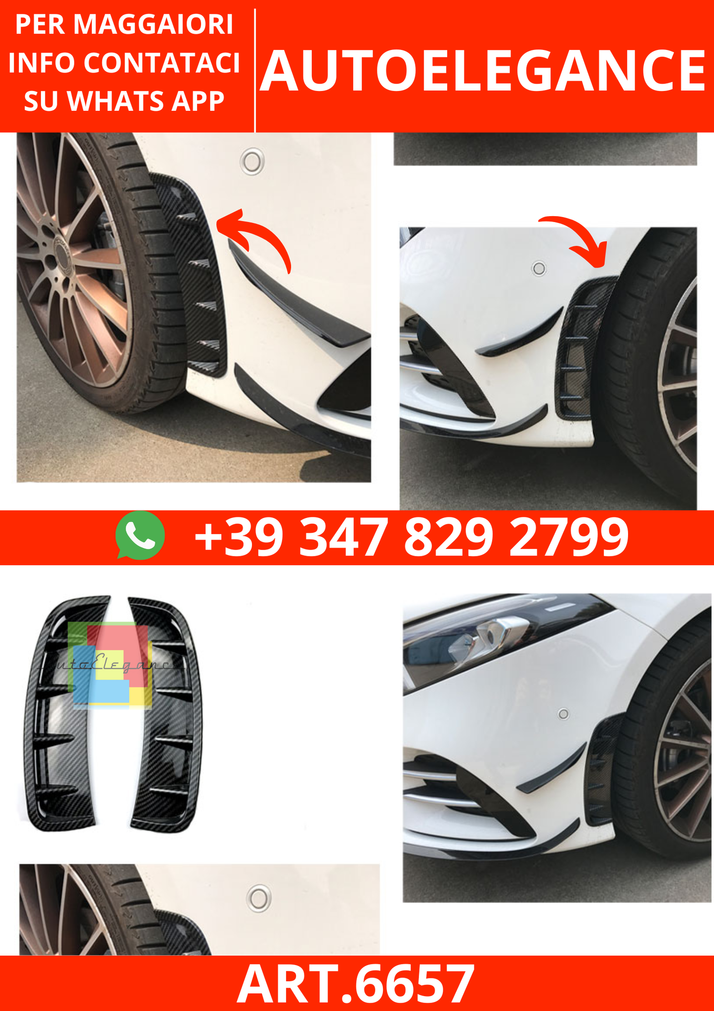 6657⭐PRESE D'ARIA SPOILER ANTERIORE CARBONIO LOOK per Mercedes W177 Classe A⭐