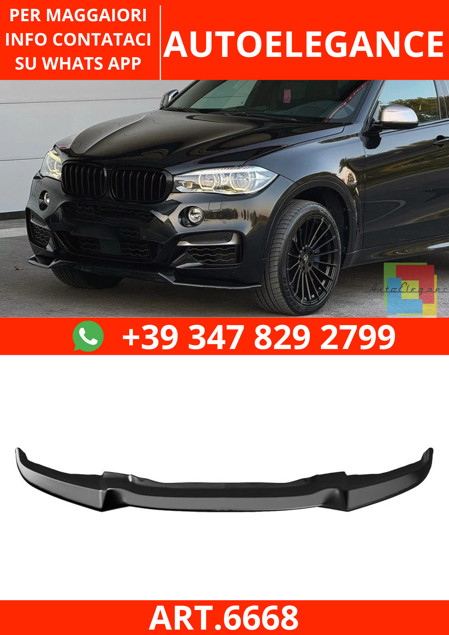 🔥ART.6668 SPOILER ANTERIORE ADATTO PER BMW X6 F16 M 2014–2019🔥