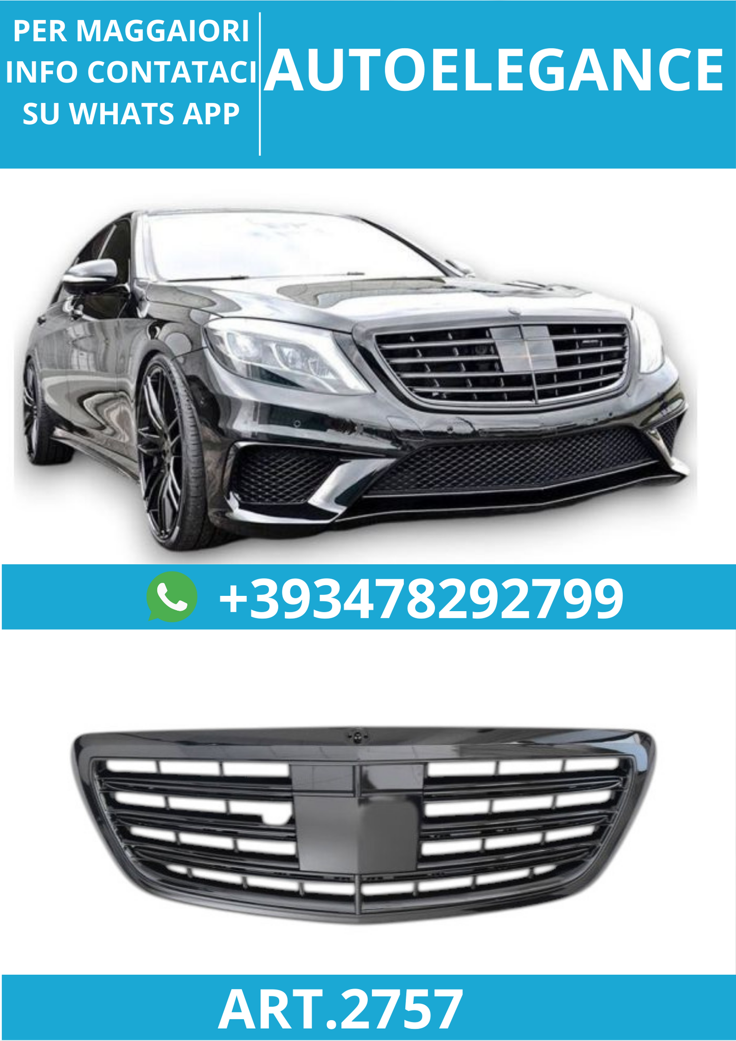 🔥ART.2757 Calandra Sportiva Nero per Mercedes Classe S W222🔥