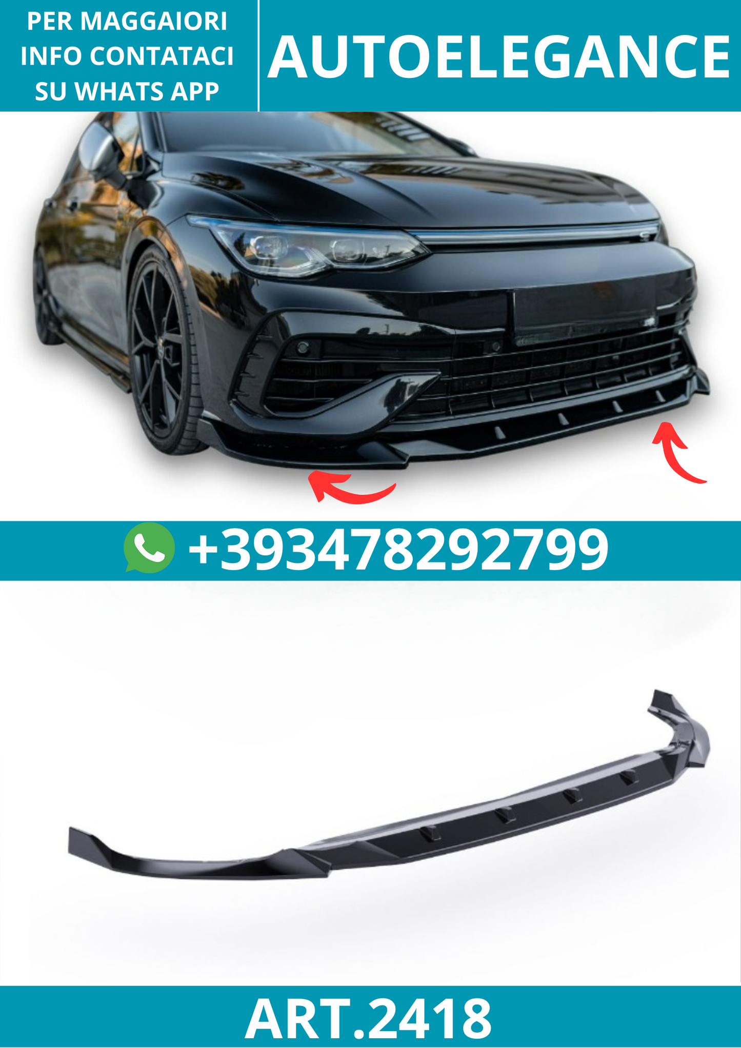 2418 ⭐Splitter anteriore adatto per Volkswagen Golf Mk8 R (2020-2024)⭐