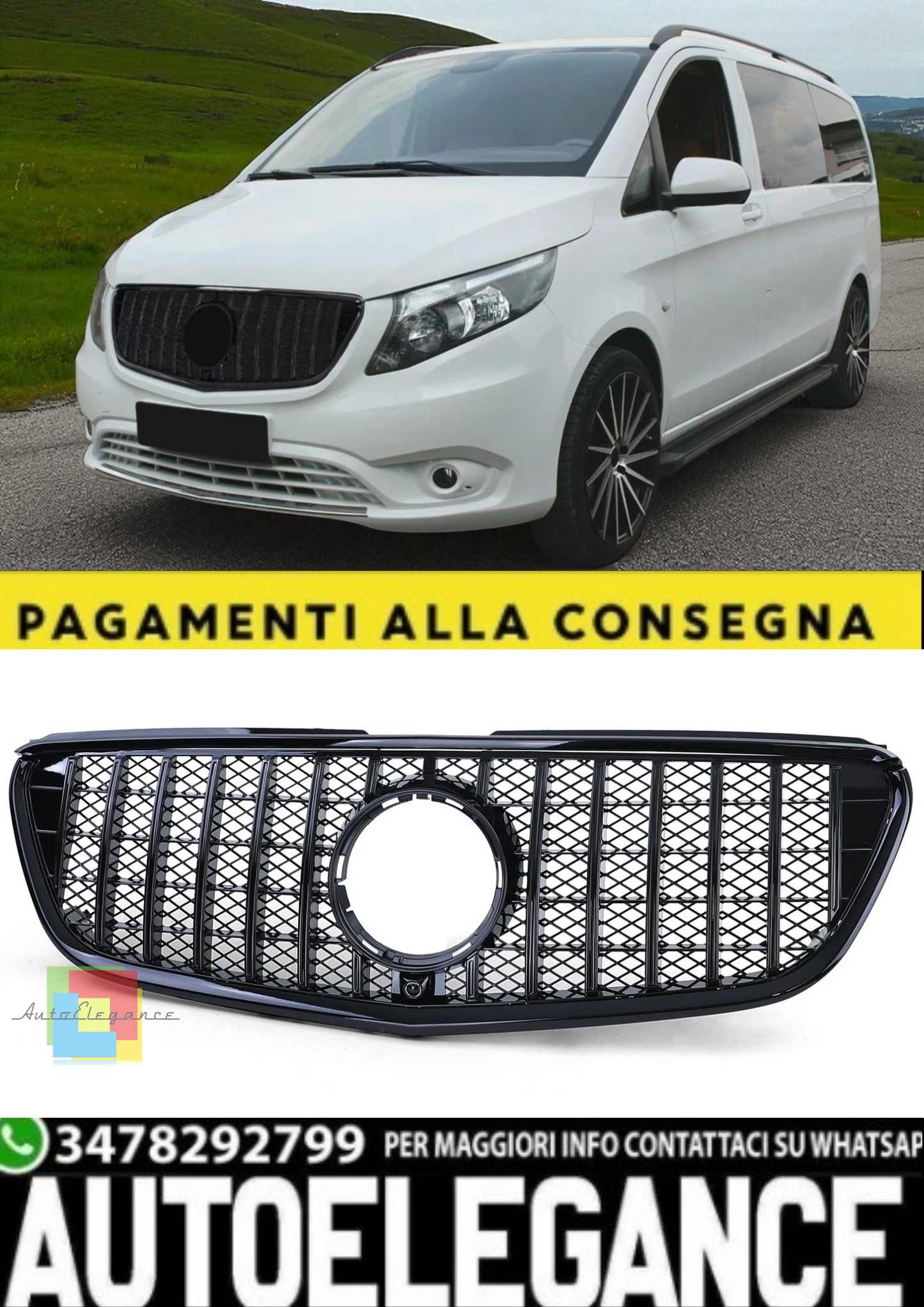 💫Griglia Sportiva Nero Lucido per Mercedes Vito W447 (2014–2019)💫