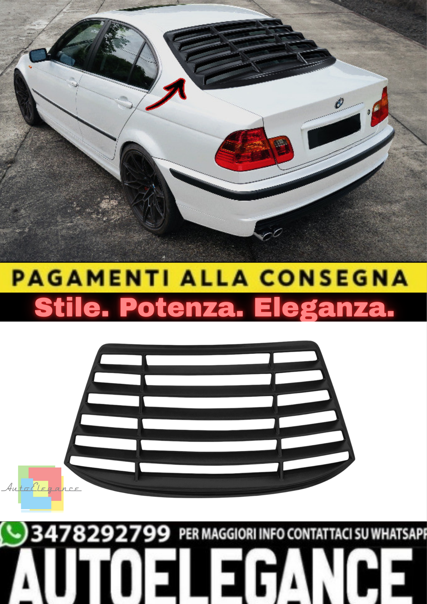 🔥Louver Posteriore in ABS Nero per BMW Serie 3 E46 Berlina (1998–2005)🔥