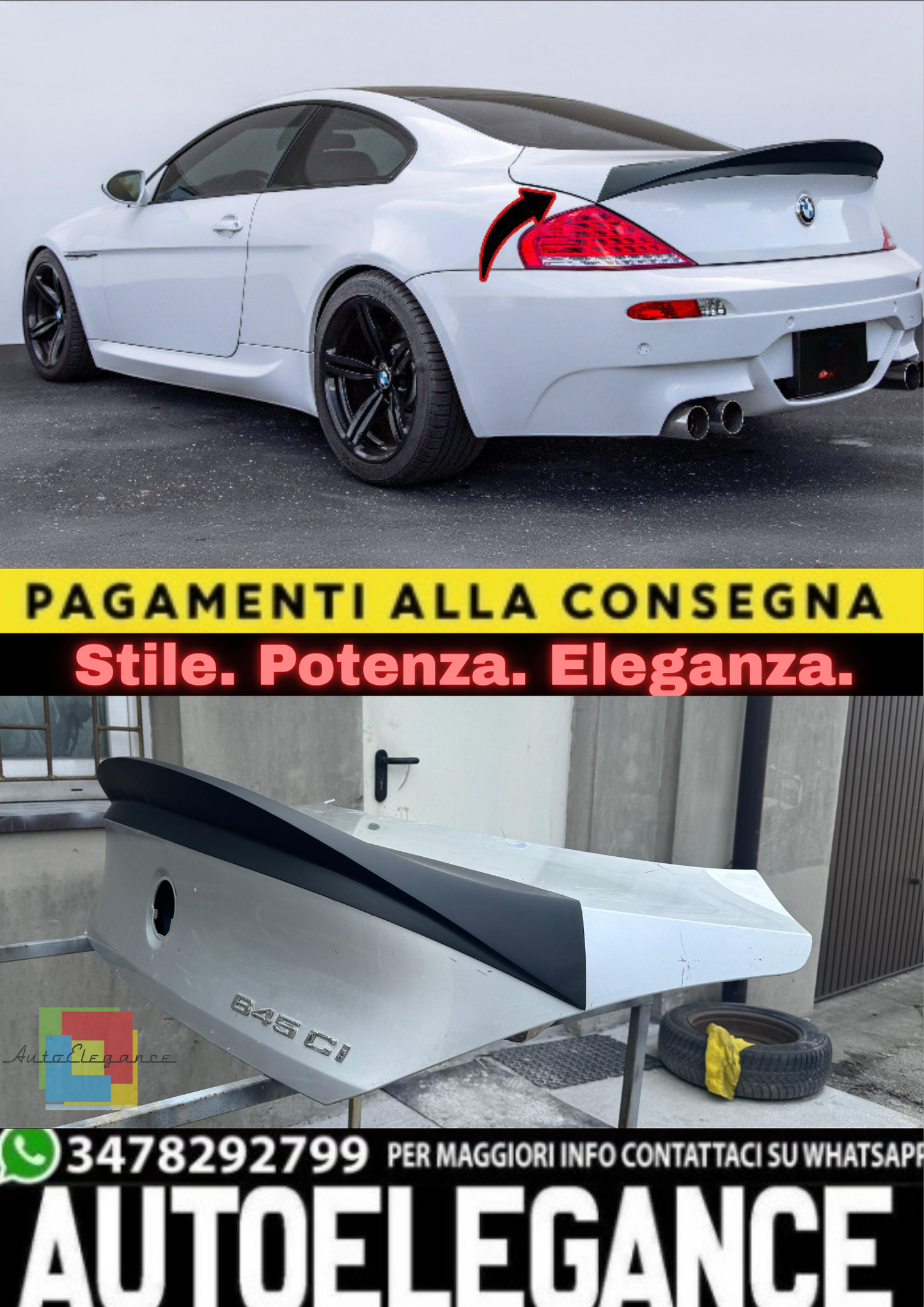 🔥Spoiler Posteriore in ABS Nero / Nero Lucido per BMW Serie 6 E63 Coupé 🔥