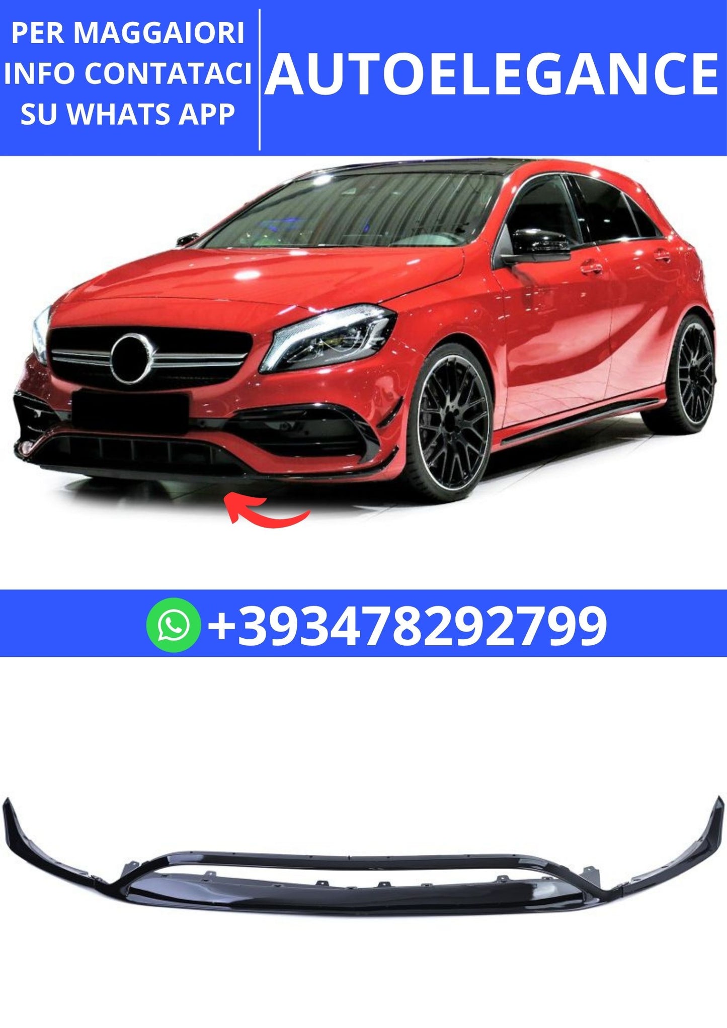 💫Set Splitter Anteriore Paraurti Sport Nero Lucido per Mercedes Classe A W176💫