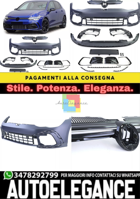 💥PARAURTI ANTERIORE SPORTIVO CON GRIGLIA E NEBBIA LED PER VW GOLF 8 RLINE💥