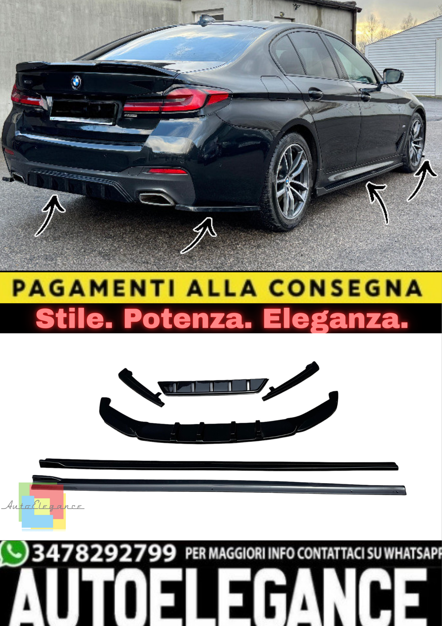 🔥Set Splitter in ABS Nero Lucido per BMW Serie 5 G30 (2017–2023) 🔥