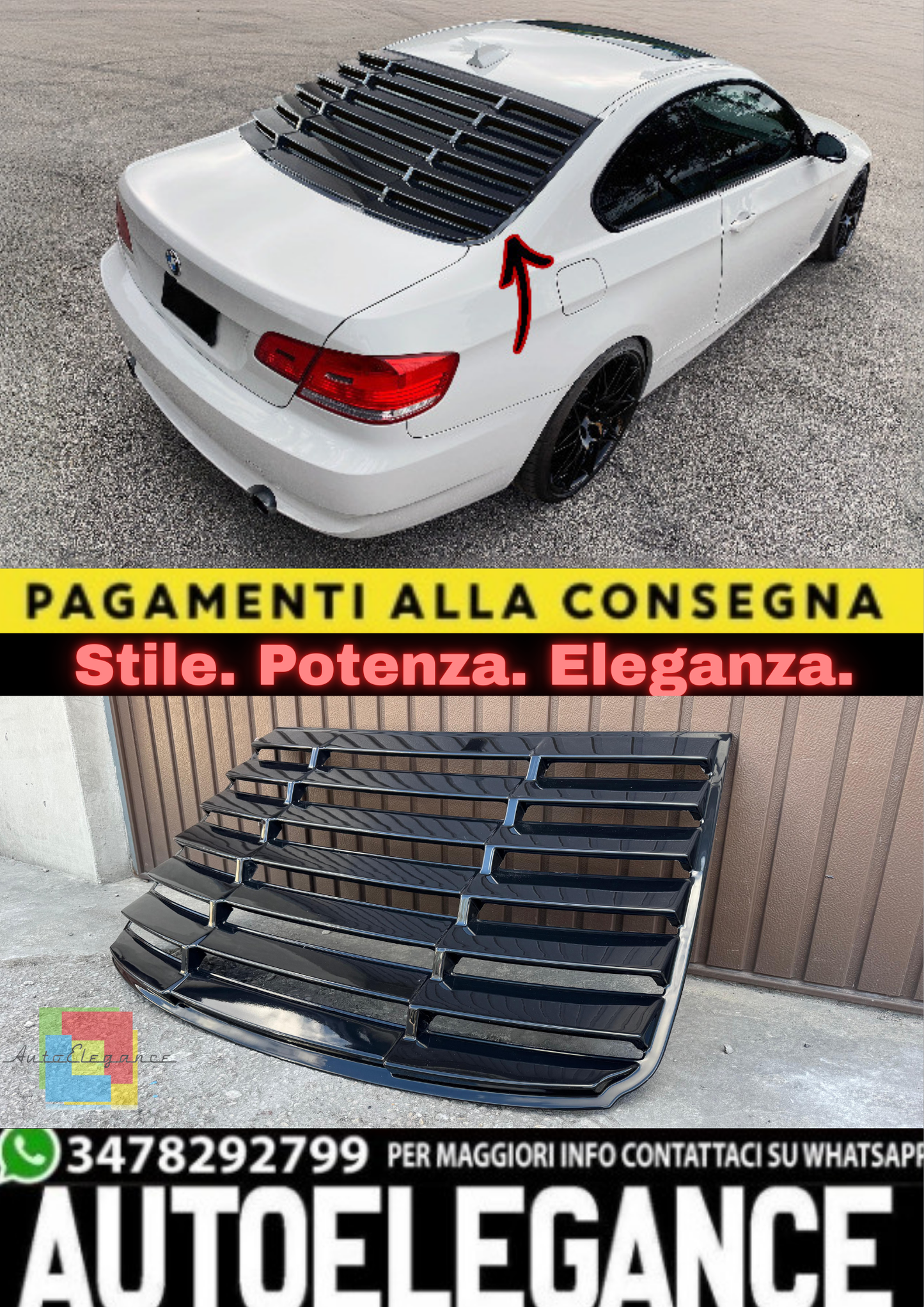 🔥Louver Lunotto Posteriore in ABS Nero Lucido per BMW Serie 3 E92 Coupé🔥