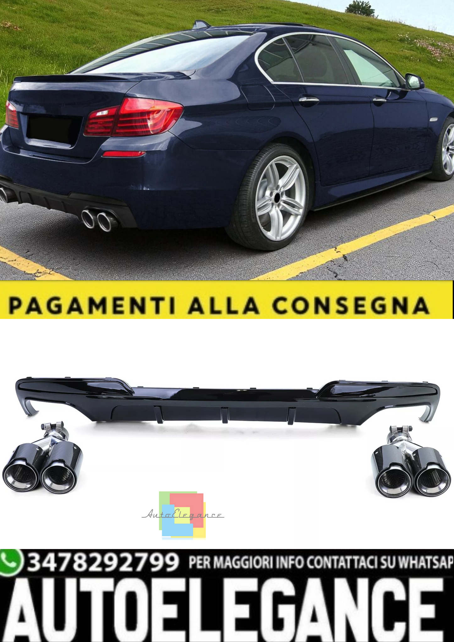 💫Diffusore Posteriore Lucido + Terminali di Scarico 4 Tubi–Adatto per BMW F10💫