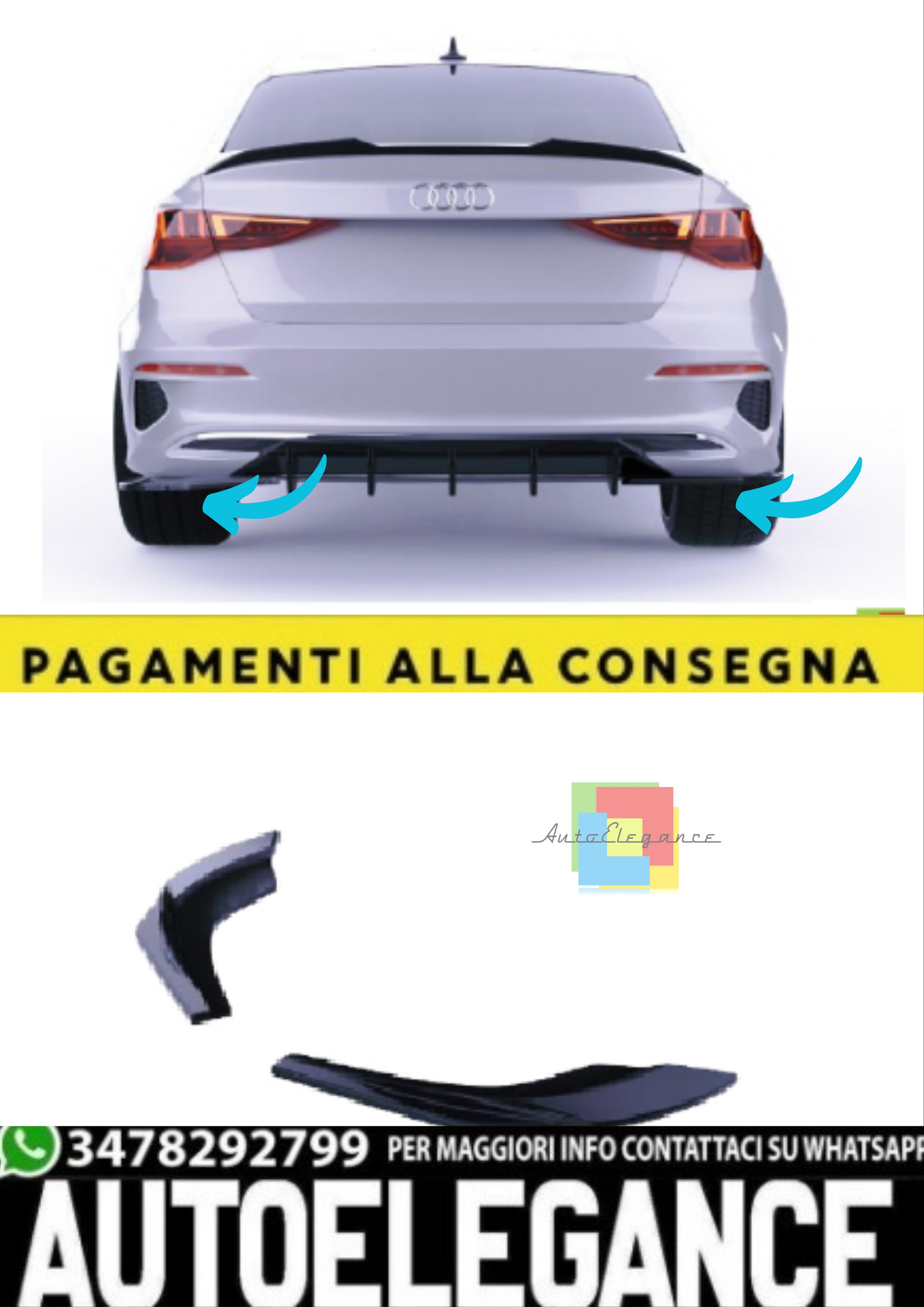 💫Splitter Laterali Posteriori (2 Pezzi) per Audi A3 8Y Sedan (2020–2024) 💫