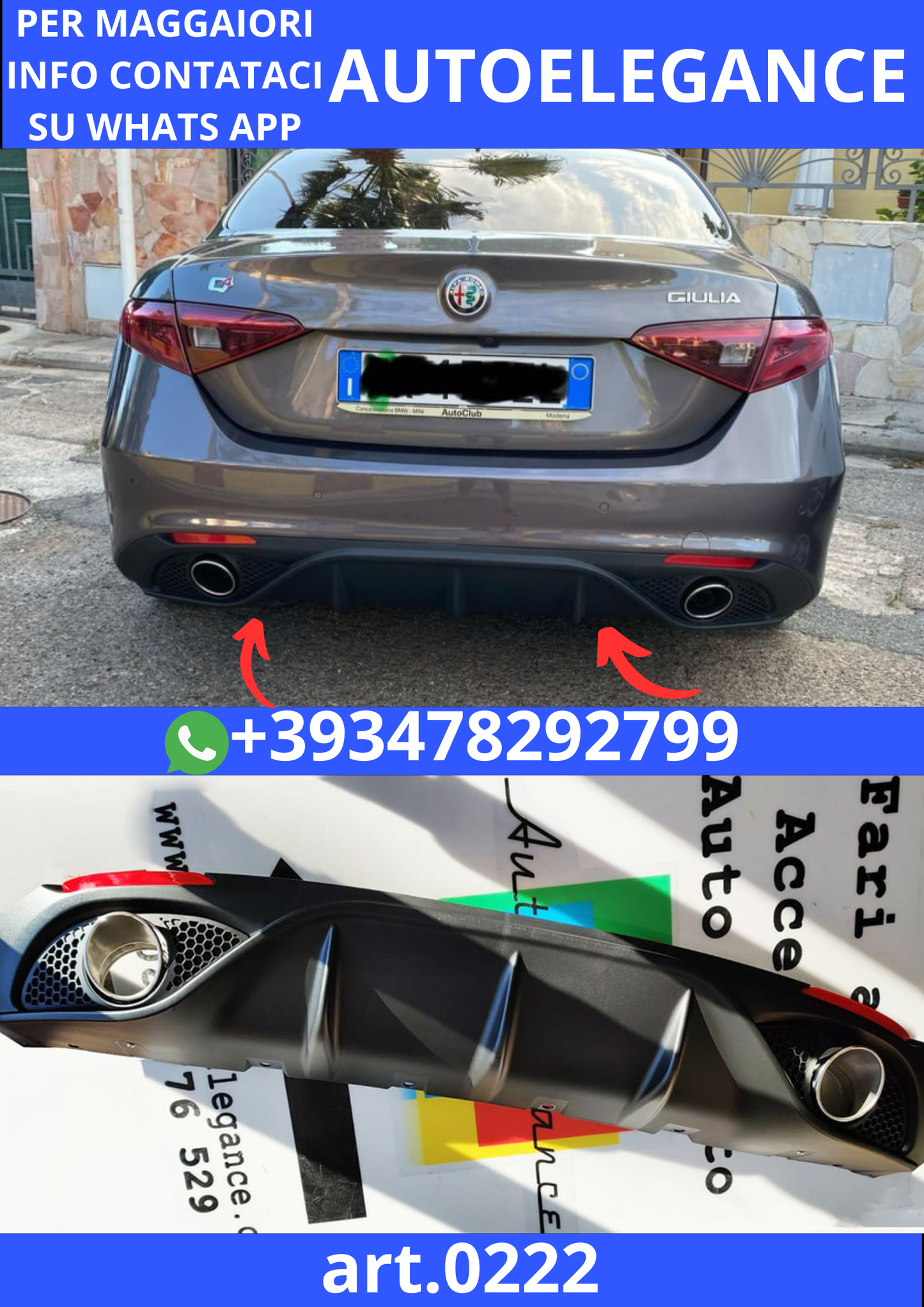 0222🔥SOTTO PARAURTI ALFA ROMEO GIULIA DIFFUSORE CON TERMINALI SINGOLI ABS🔥