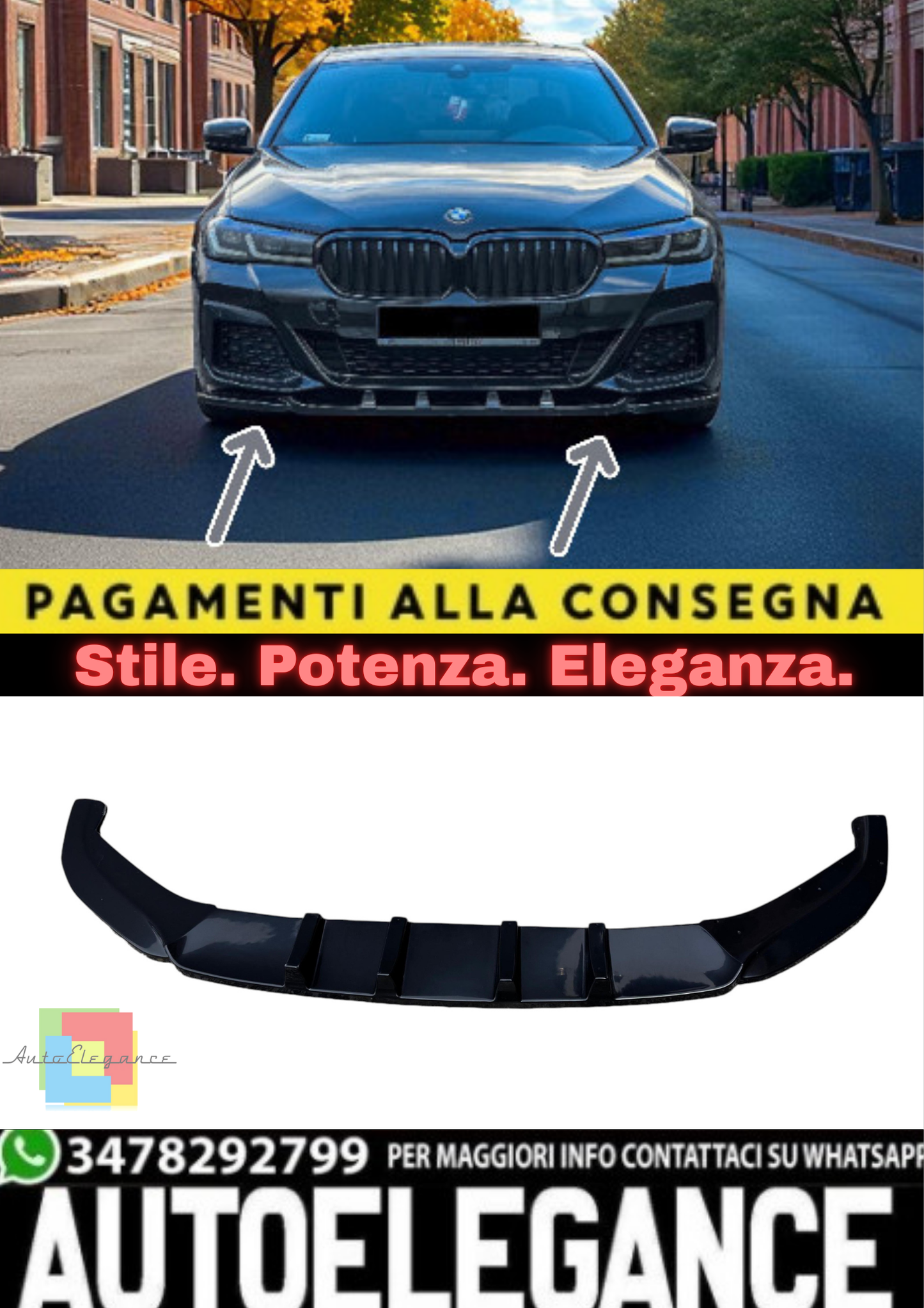 🔥Splitter Anteriore in ABS Nero Lucido per BMW Serie 5 G30 (2017–2023)🔥