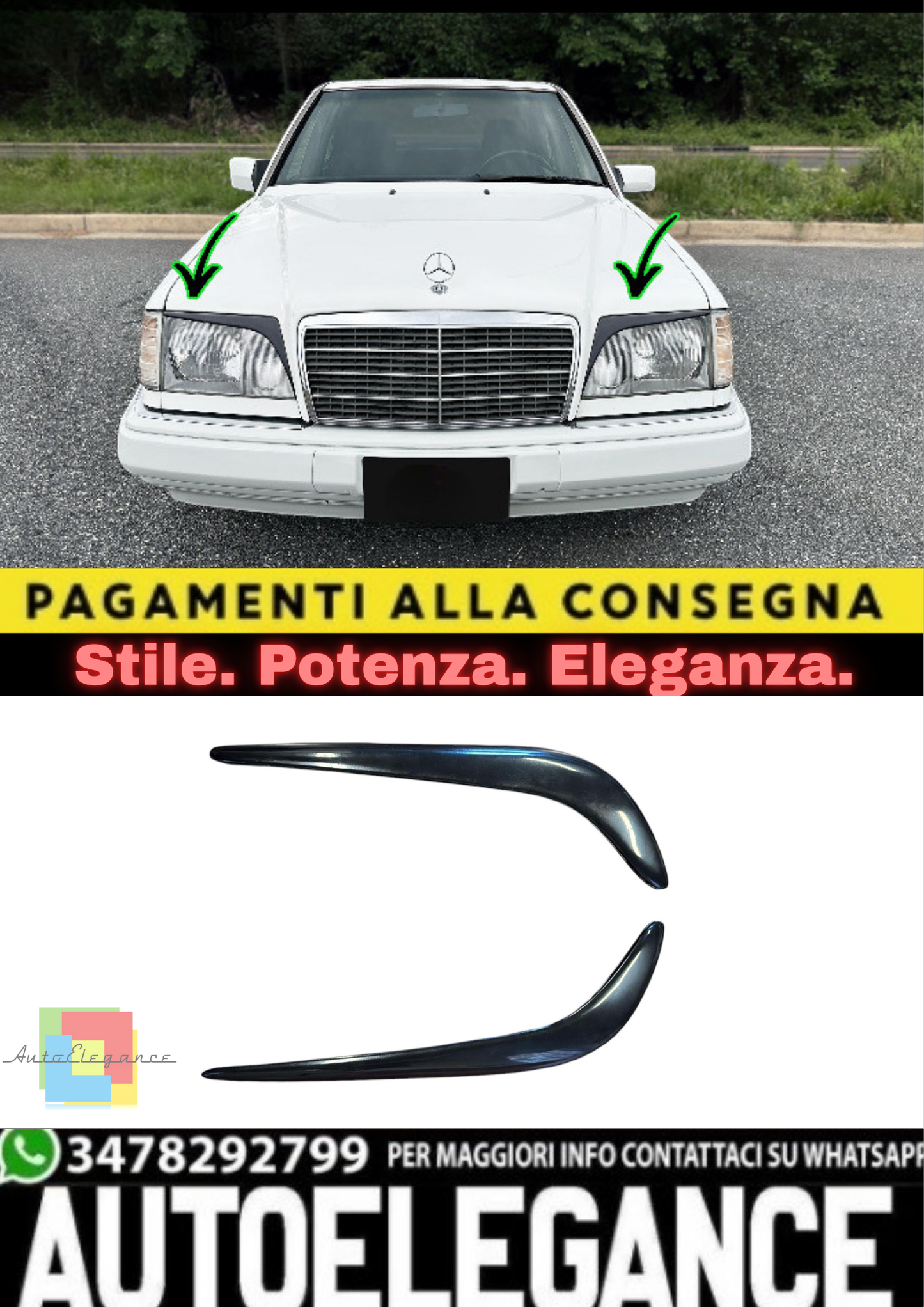 🔥Sopracciglia Fari in ABS per Mercedes-Benz W124 (1984–1995)🔥