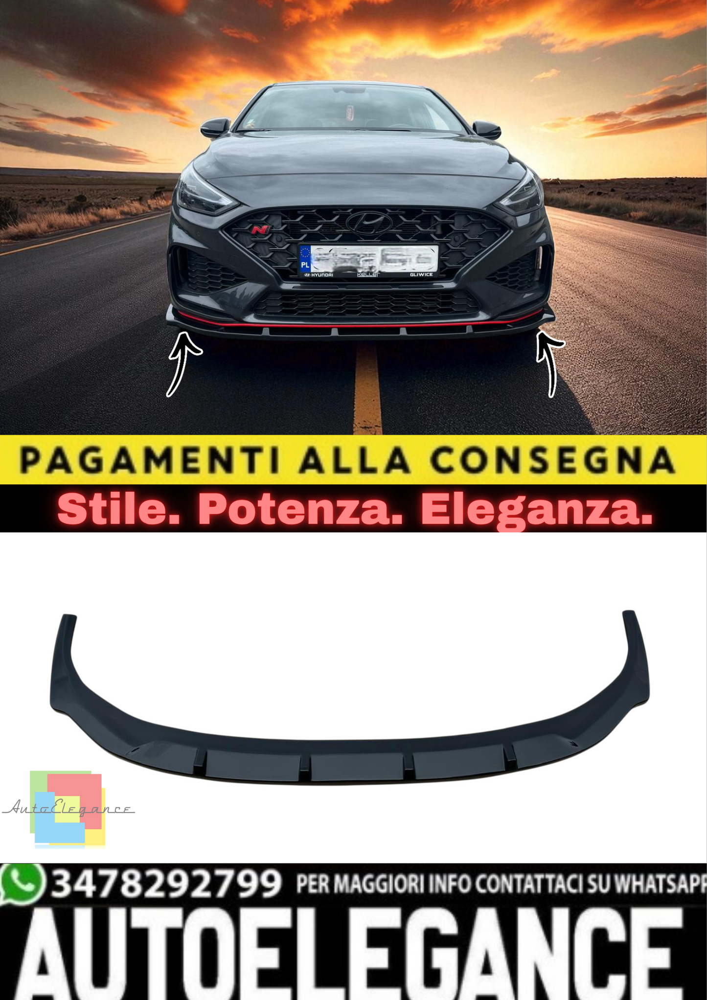 🔥Splitter Anteriore in ABS Nero Lucido per Hyundai i30🔥