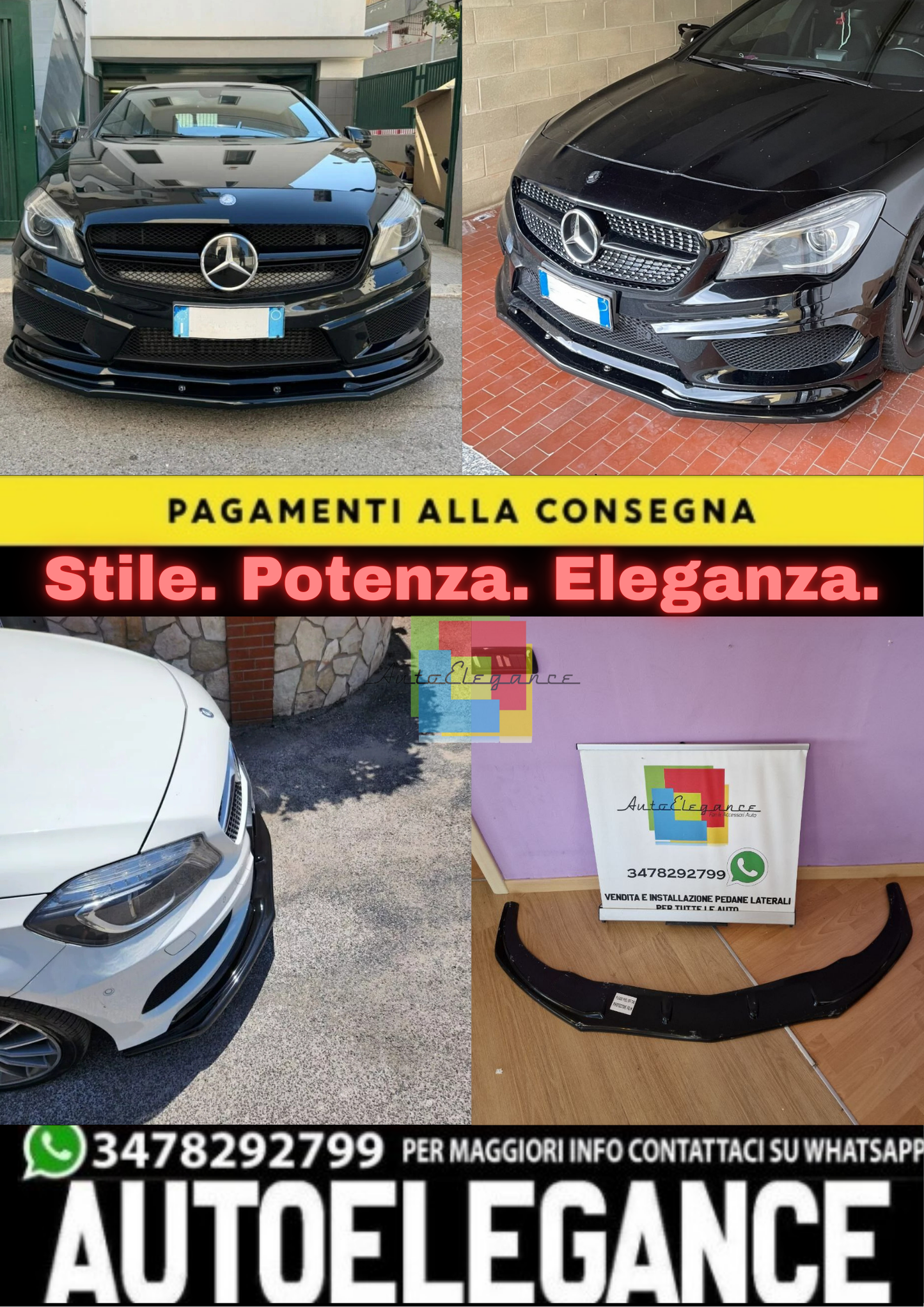 💥SPLITTER ADATTO PER MERCEDES W176 2012-2015 AMG A45 NERO LUCIDO💥
