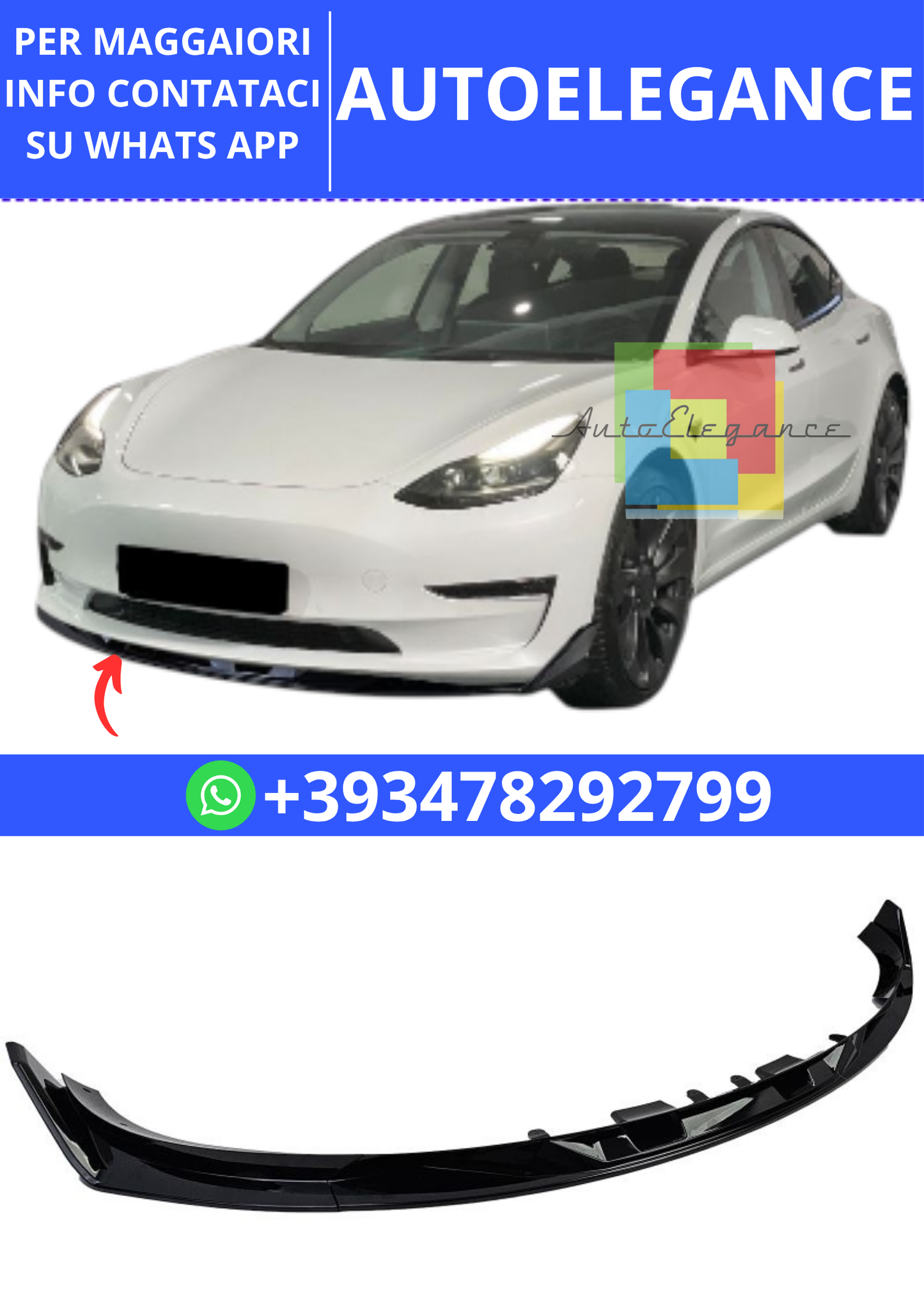💫Spliter anteriore Performance Lip adatto per Tesla Model 3 dal 2018💫