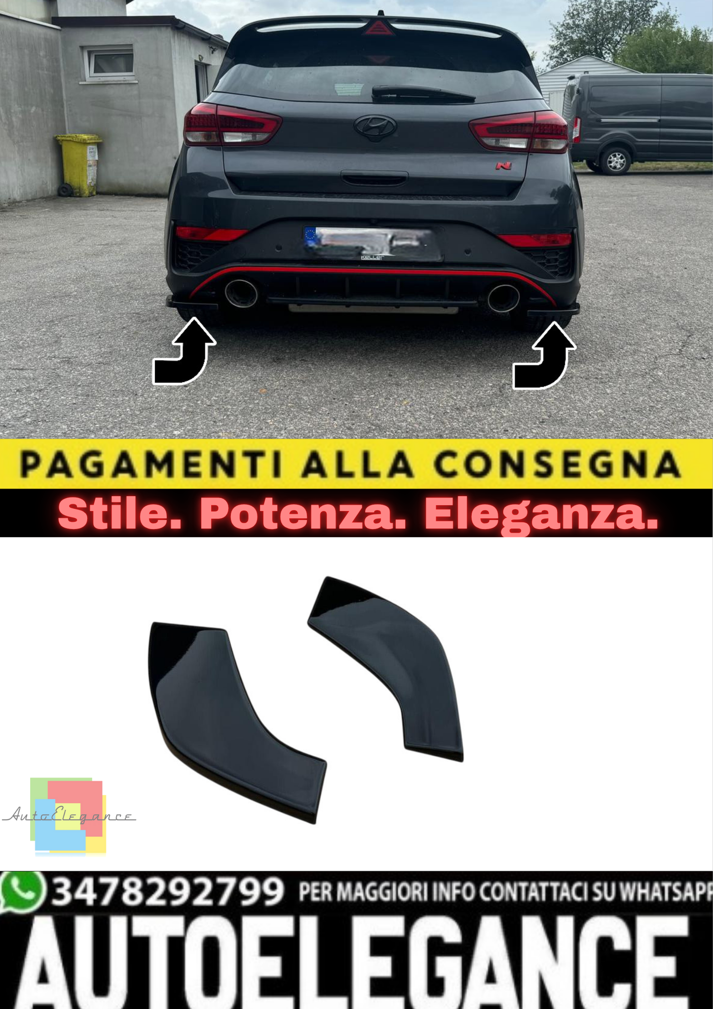 🔥Set Splitter Laterali Posteriori in ABS Nero Lucido per Hyundai i30🔥