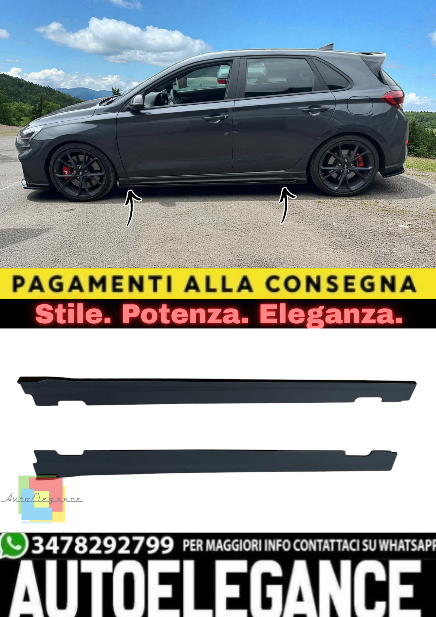 🔥Minigonne Laterali in ABS Nero Lucido per Hyundai i30🔥