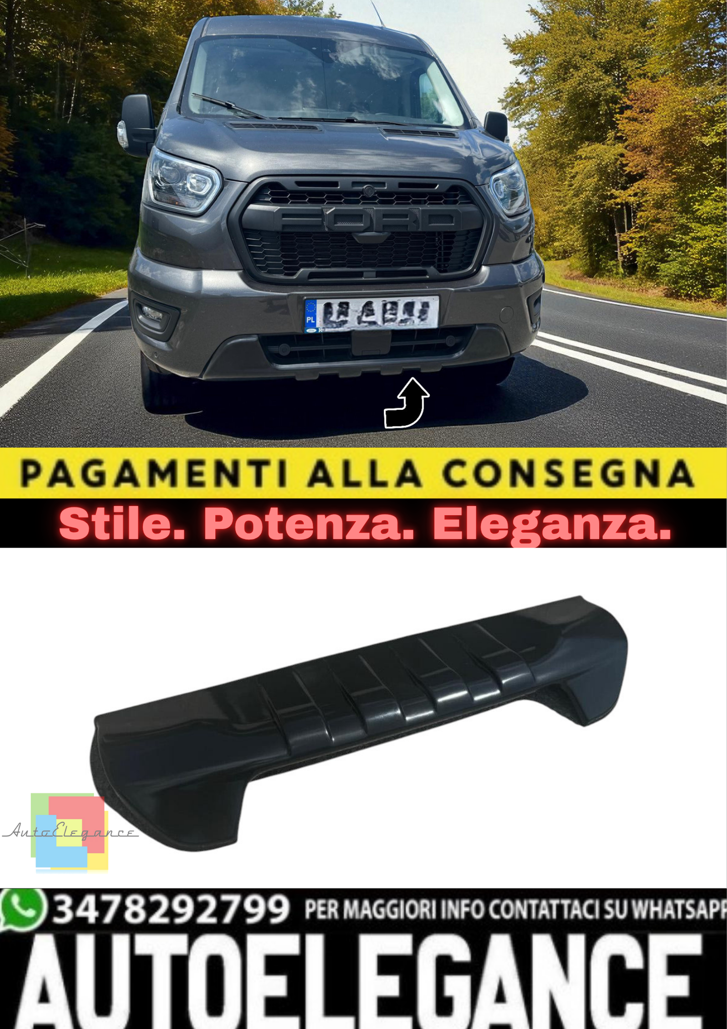 🔥Splitter Inferiore Anteriore in ABS per Ford Transit MK8 (2019–oggi)🔥