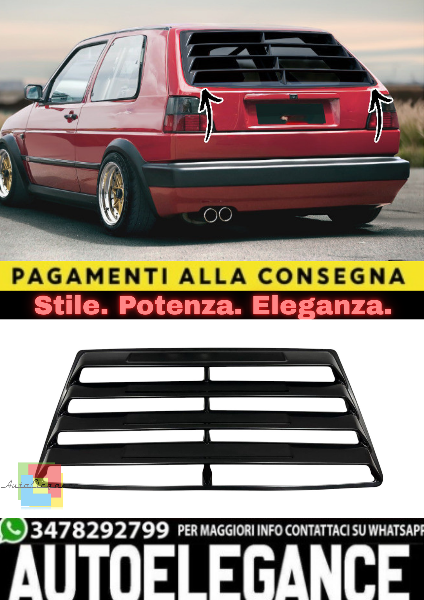✨Louver Lunotto Posteriore in ABS per Volkswagen Golf 2 (1983–1992)✨