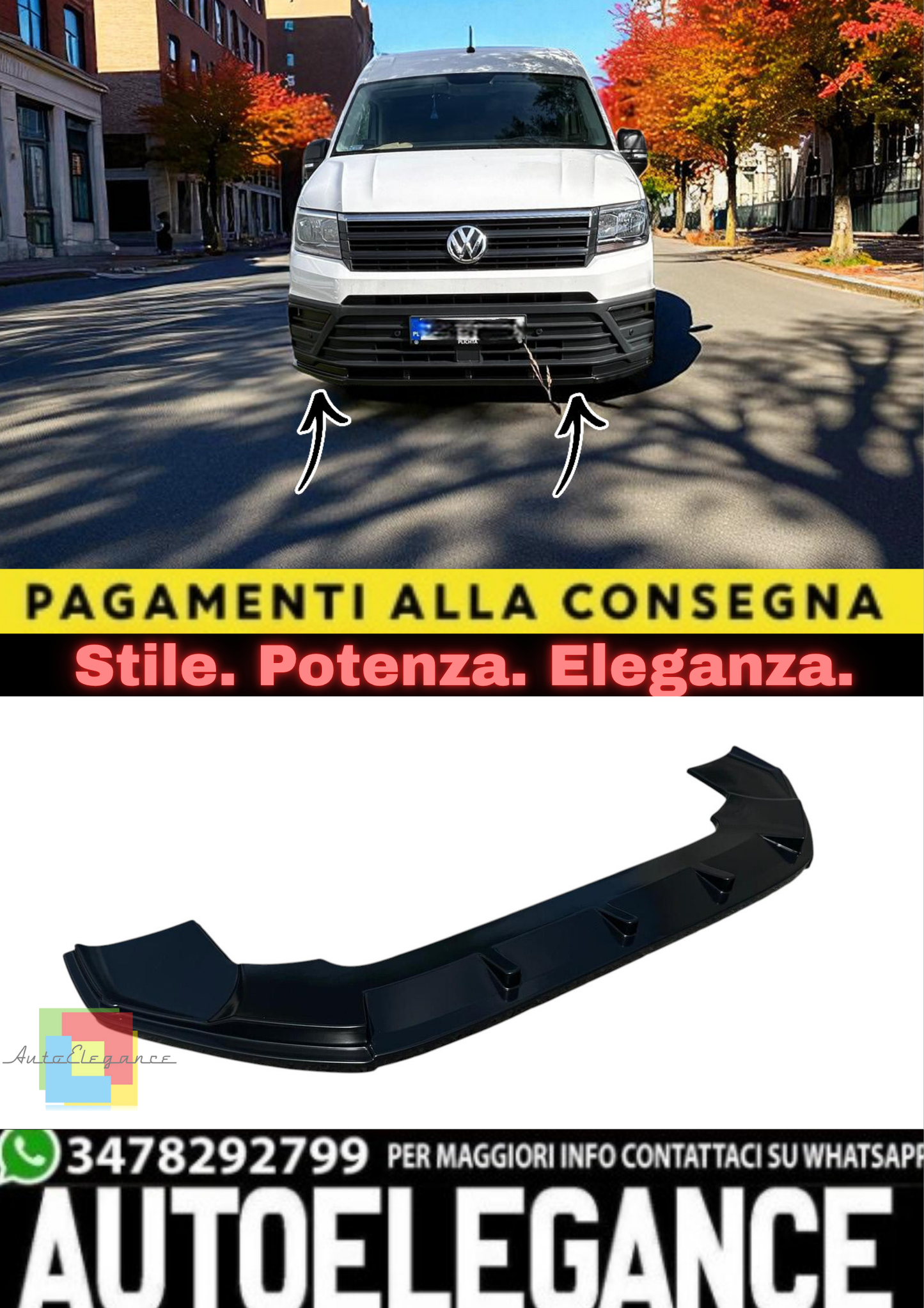 ✨Splitter Anteriore Inferiore in ABS per Volkswagen Crafter II (2016–oggi)✨