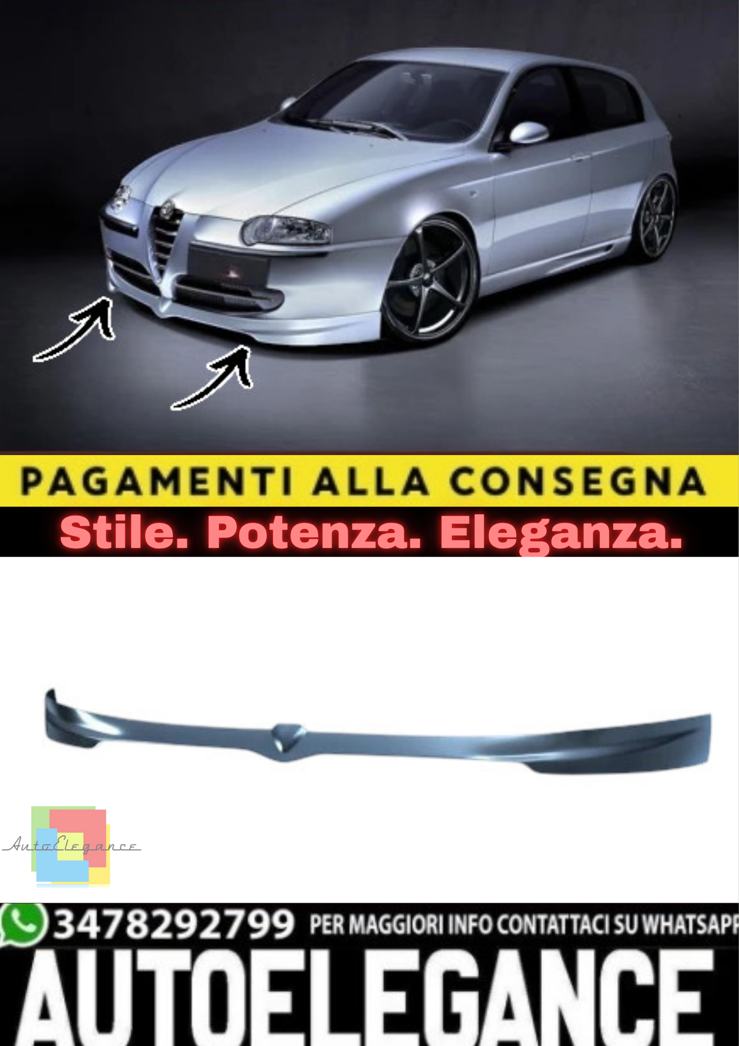 ✨Splitter Anteriore in ABS per Alfa Romeo 147 (2000–2010)✨