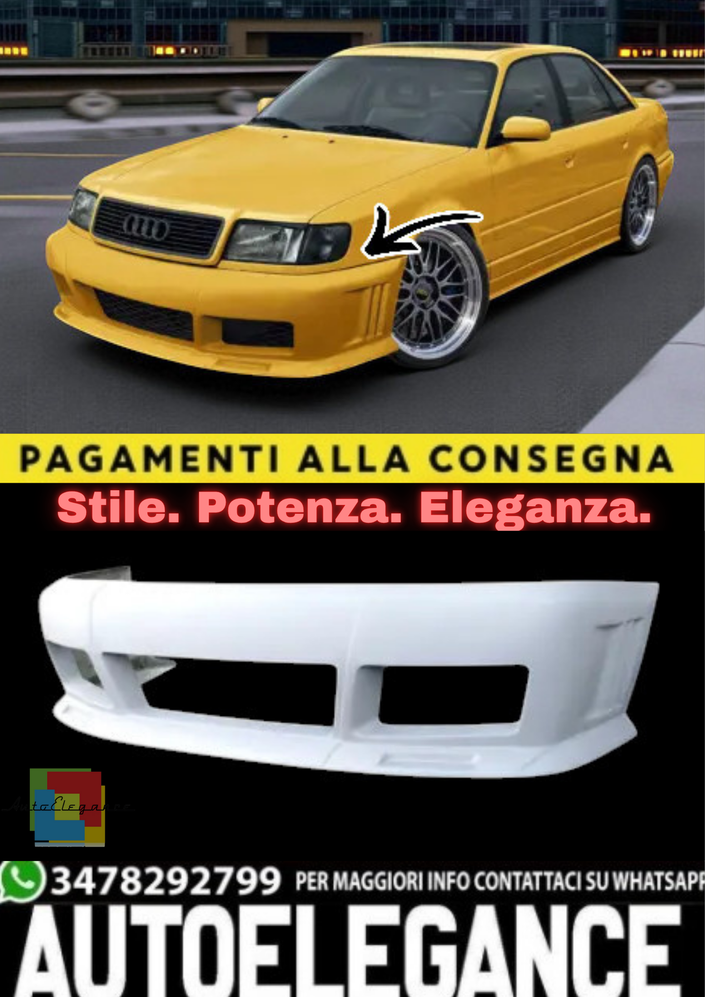 ✨Paraurti Anteriore Completo + Grembiule Inferiore per Audi A6 C4 (1994–1997)✨