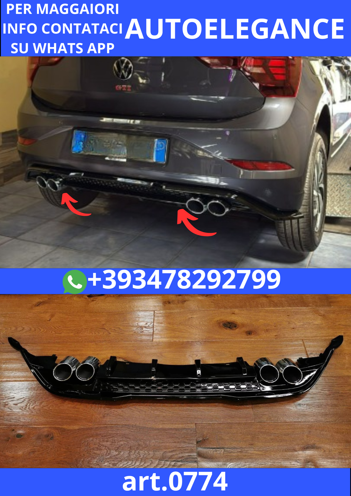 🔥ART. 0774 DIFFUSORE ADATTO PER VW POLO AW1 2017-2022 LOOK GTI NERO LUCIDO🔥