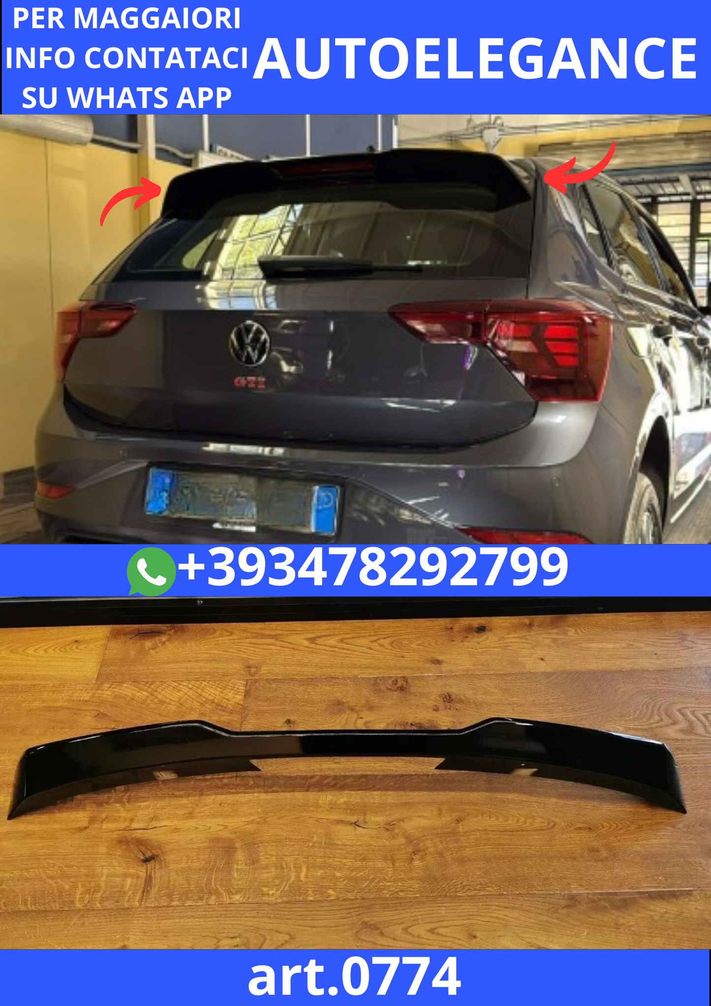 0830🔥SPOILER ADATTO PER VW POLO AW1 LOOK GTI GTD RLINE LOOK NERO LUCIDO🔥