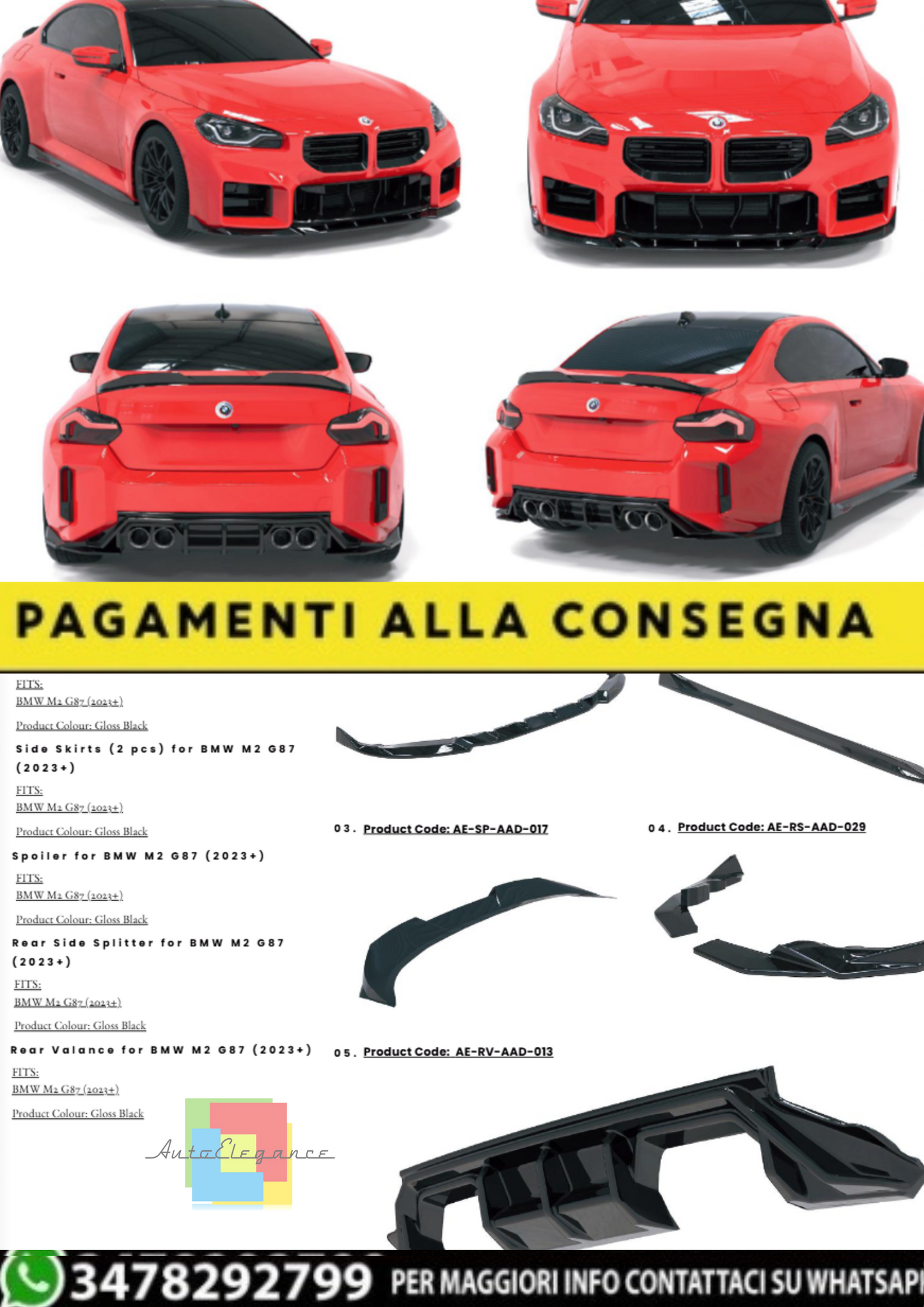💫Body Kit Sportivo per BMW M2 G87 (2023+) – Nero Lucido – Look Aggressivo  💫