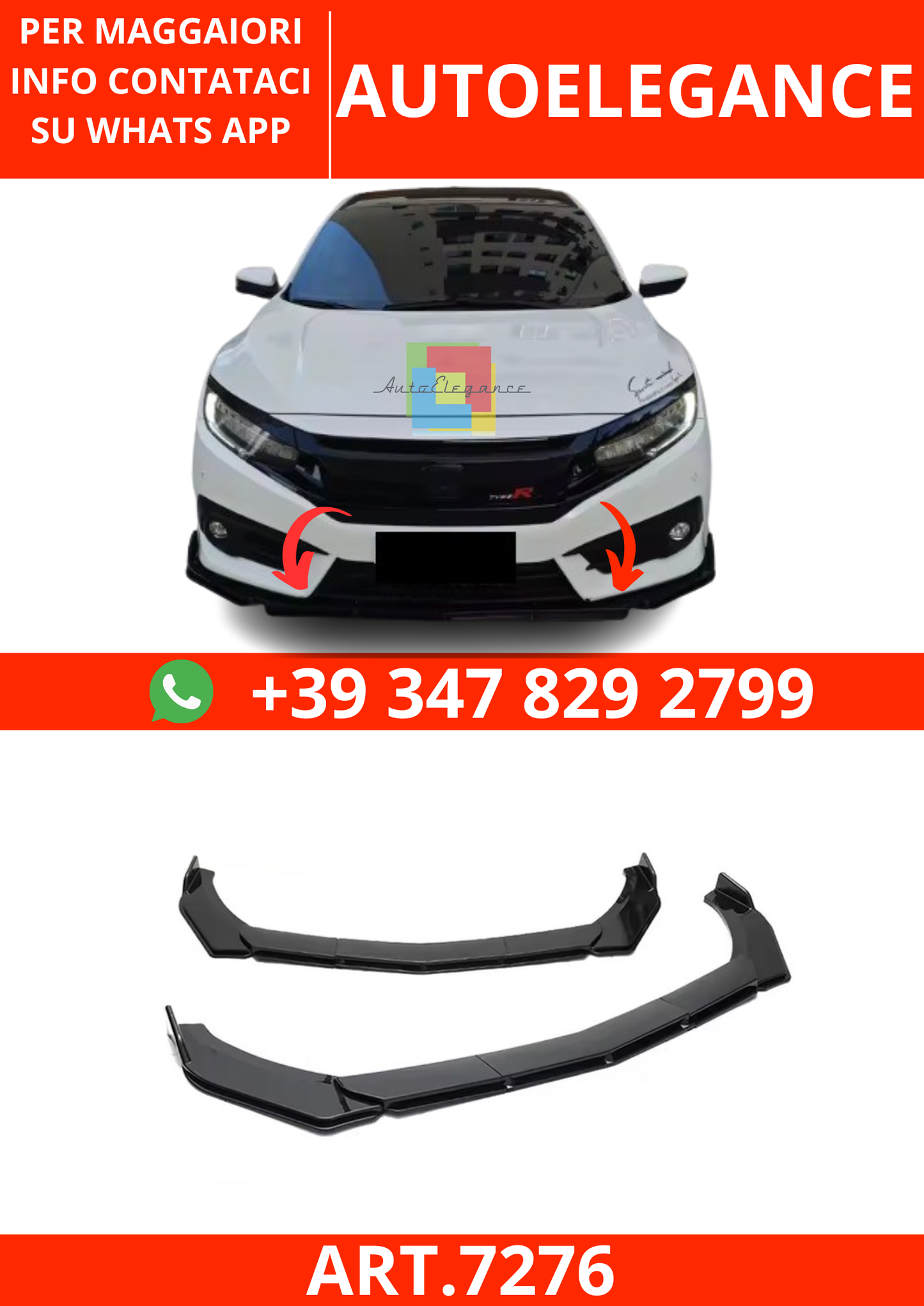 💫ART.7276 5 pezzi Splitter Anteriore Universale in ABS💫