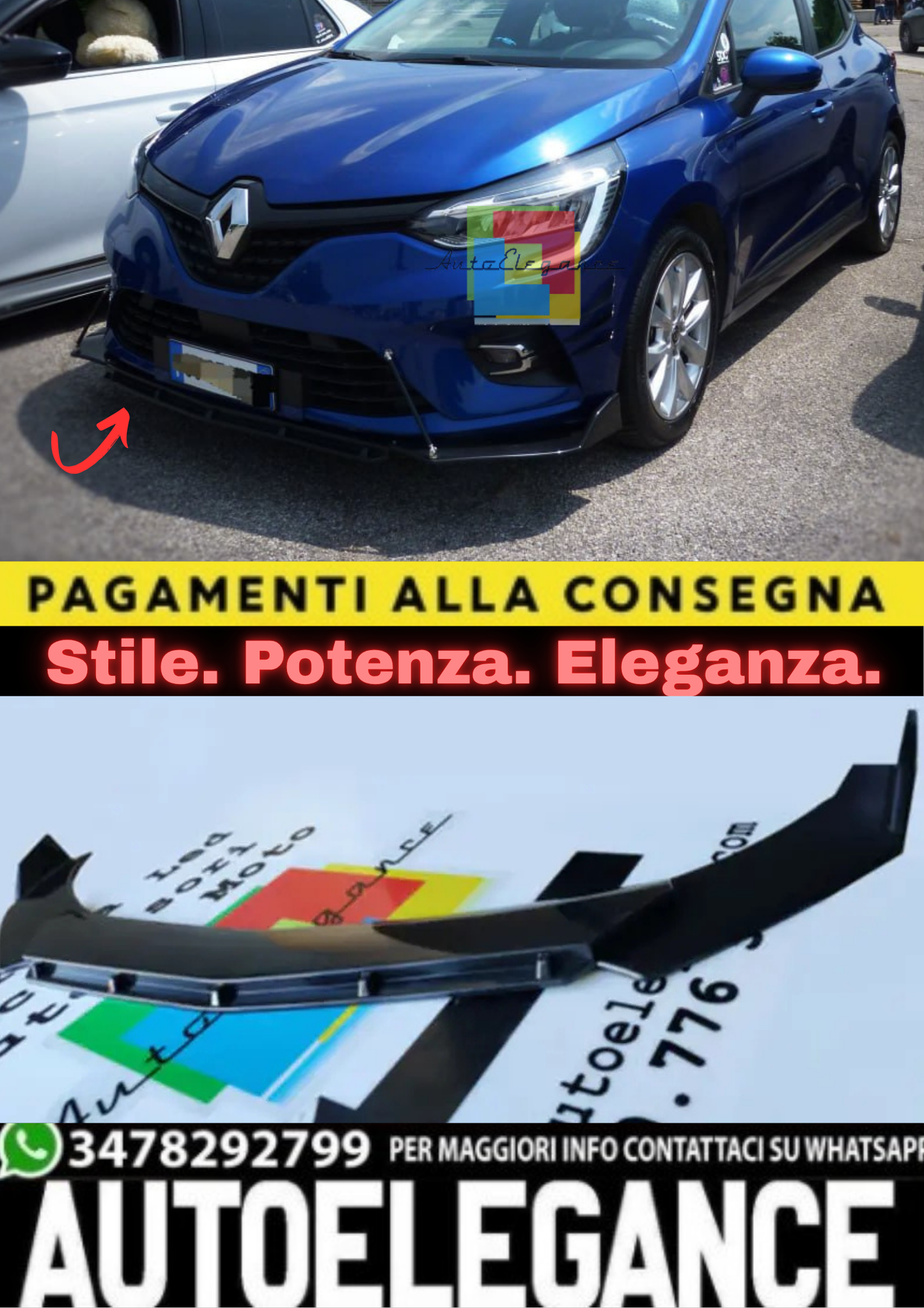 🔥RENAULT CLIO 4 2012-2018 LAMA SOTTO PARAURTI ANTERIORE ABS SPLITTER RS NERO 🔥