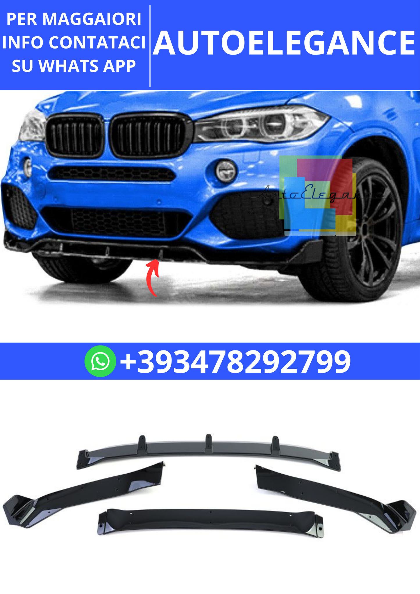 💫Spliter anteriore labbro nero lucido adatto per BMW X5 F15 13-18💫