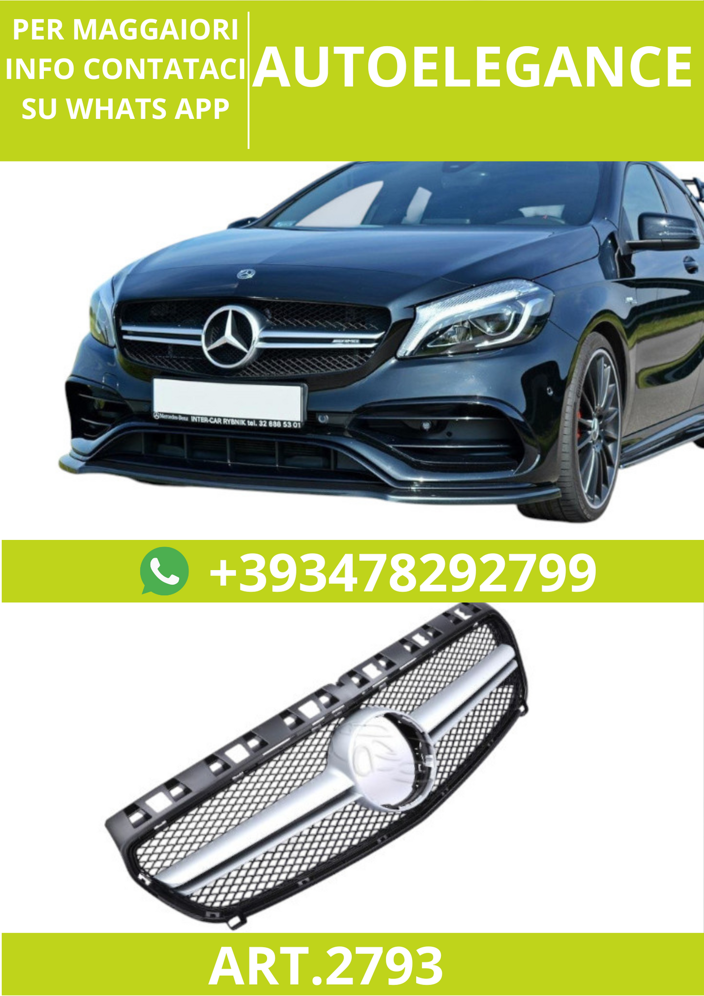 🔥ART.2793 Calandra Sport adatto per Mercedes Classe A W176 (2012+) 🔥