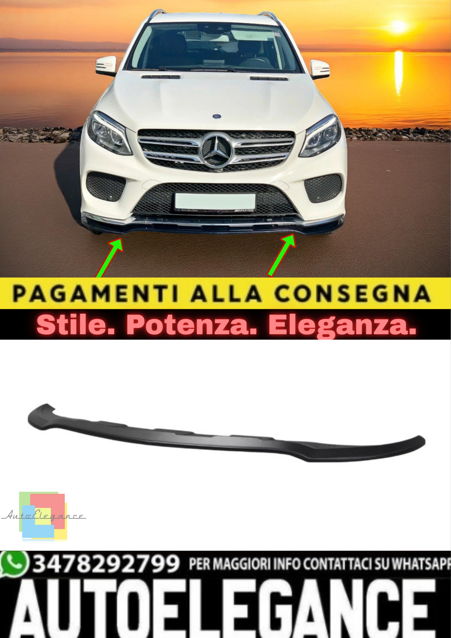 🔥Splitter Anteriore V1 in ABS Nero Lucido per Mercedes GLE W166 AMG-Line🔥