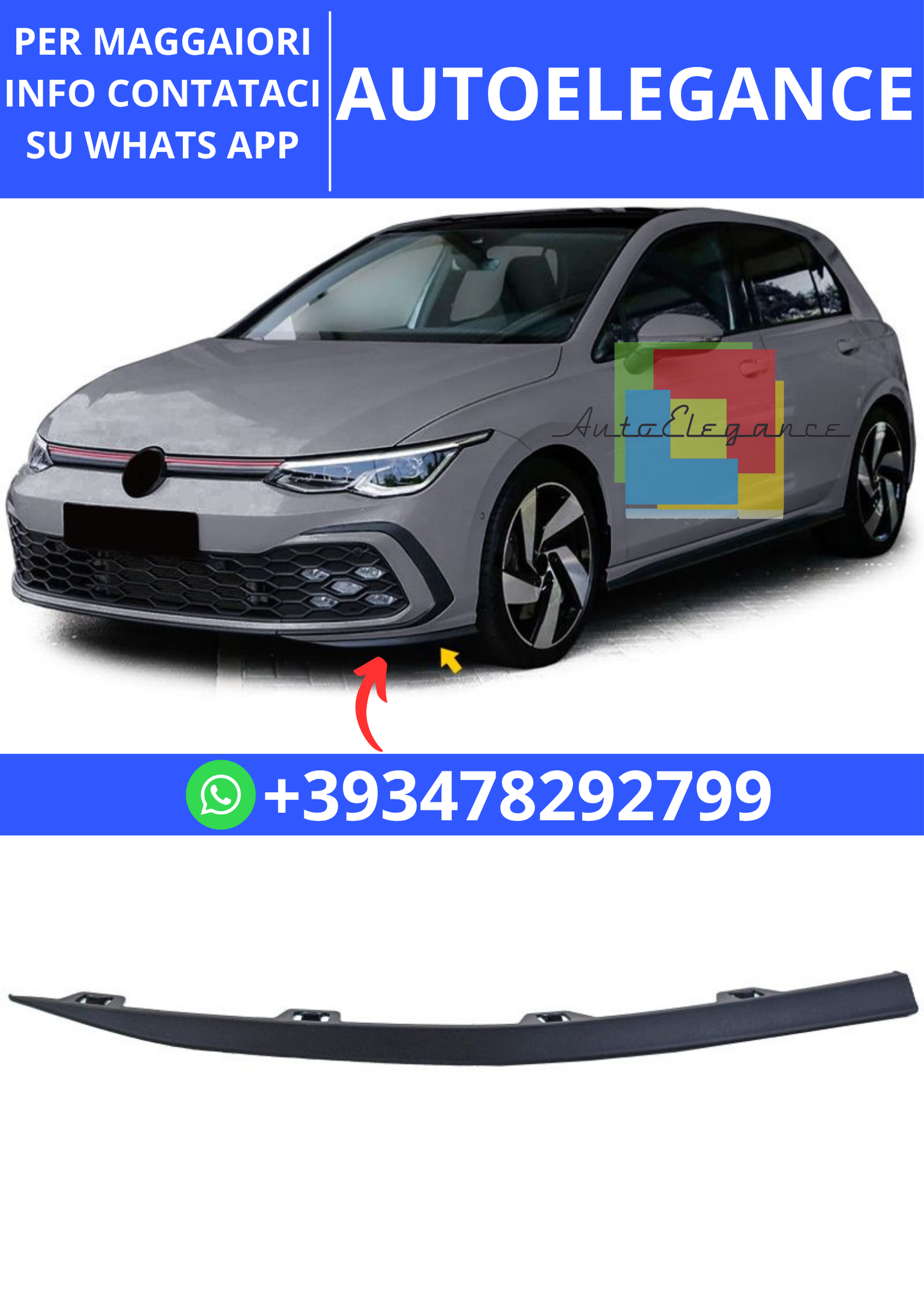 💫Striscia spoiler paraurti opaco sinistro per VW Golf 8 GTI GTD R-Line 19-24 💫