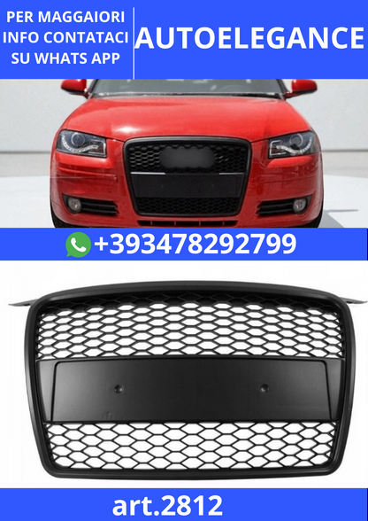 🎀art.2812- Griglia Anteriore RS-Style Nero Opaco compatibile AUDI A3 8P 🎀