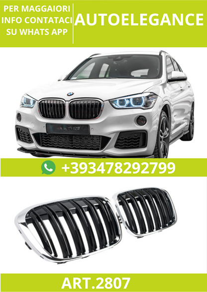🔥ART.2807 Calandra Sport Doppia Lamella Cromata Nera per BMW X1 F48 2015–2019🔥