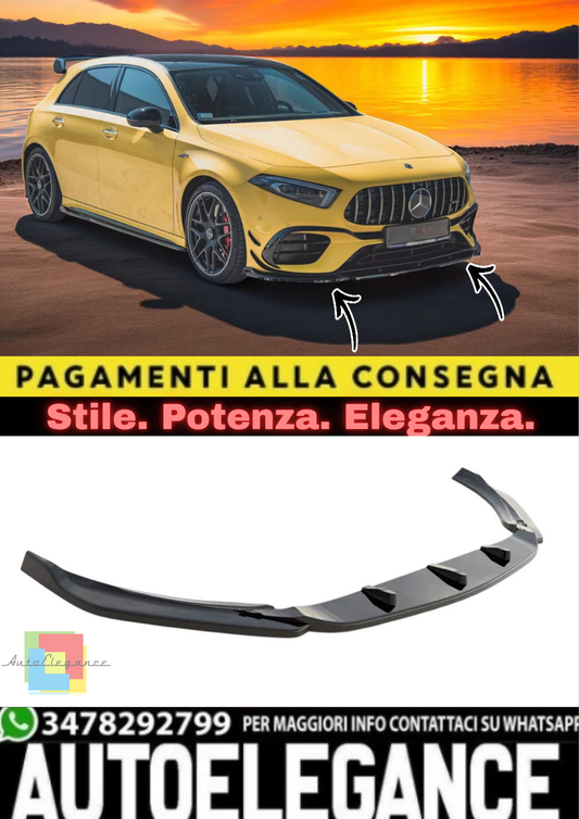 🔥Splitter Anteriore V2 in ABS Nero Lucido per Mercedes-AMG A45 S W177🔥