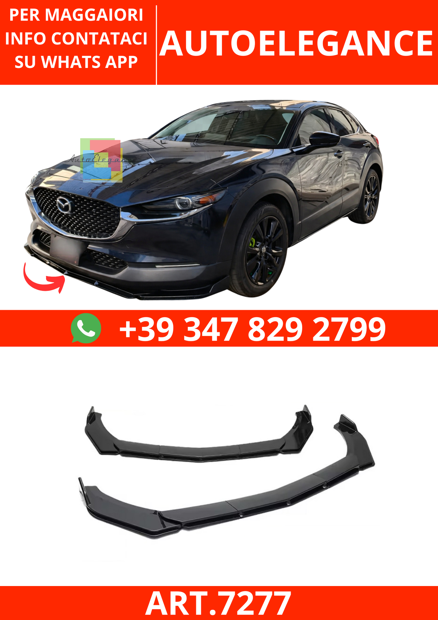 💫ART.7277 5 pezzi Splitter Anteriore in ABS adatto per Mazda CX-30 2019+💫