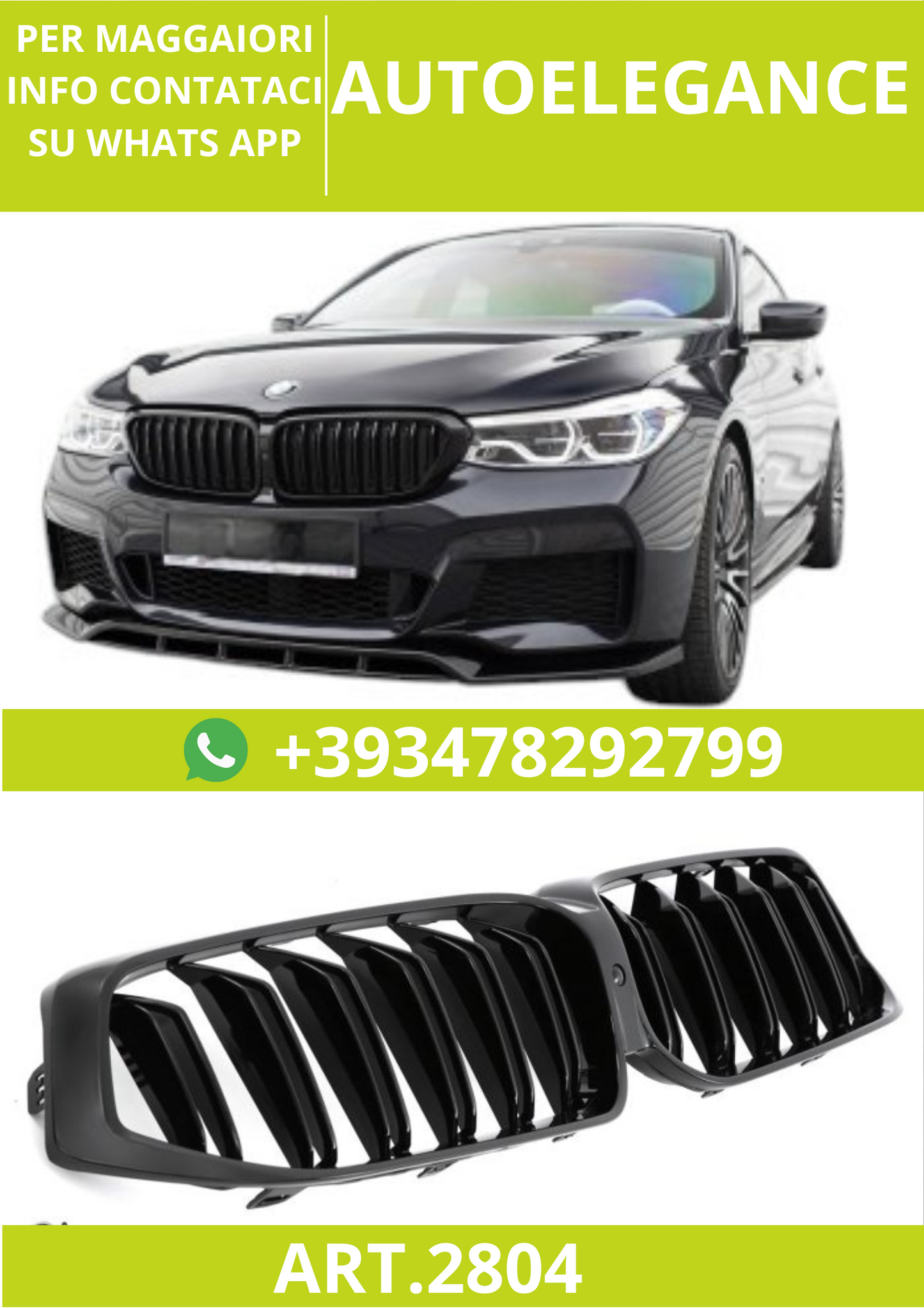 🔥ART.2804 Calandra Sportiva Doppia Lamella Nero Lucido per BMW 6 G32 LCI GT🔥