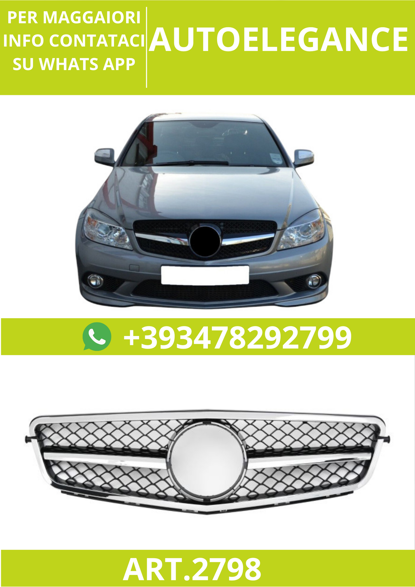 🔥ART.2798 Calandra Sport Nera e Cromata per Mercedes Classe C C204 / W204 🔥