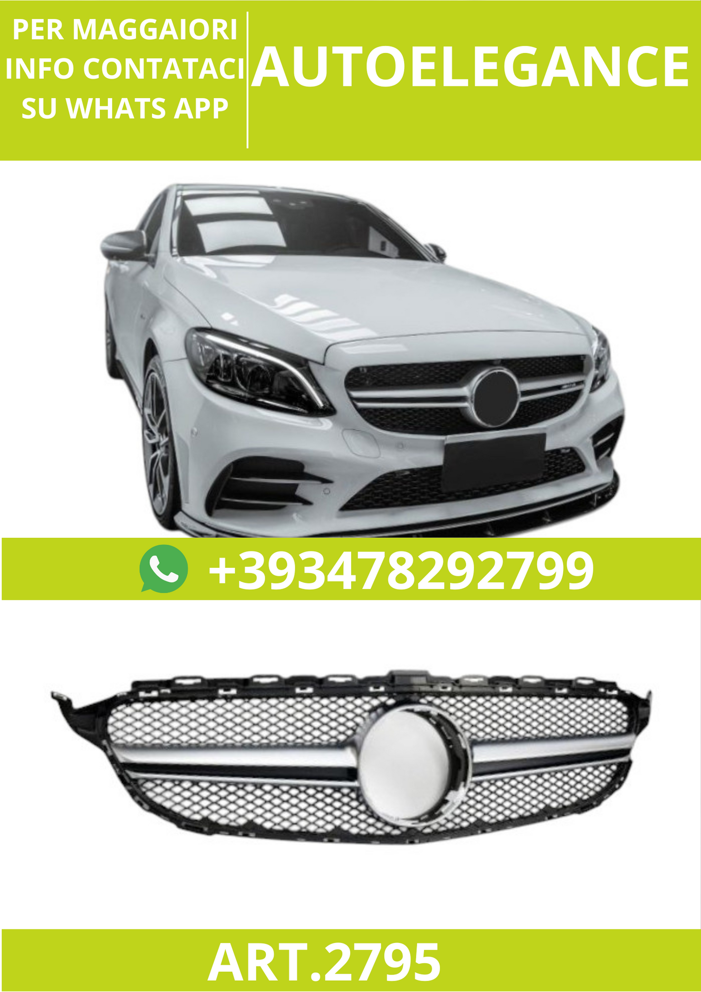 🔥ART.2795 Griglia Sport adatta per Mercedes Classe C W205 (2014+)🔥