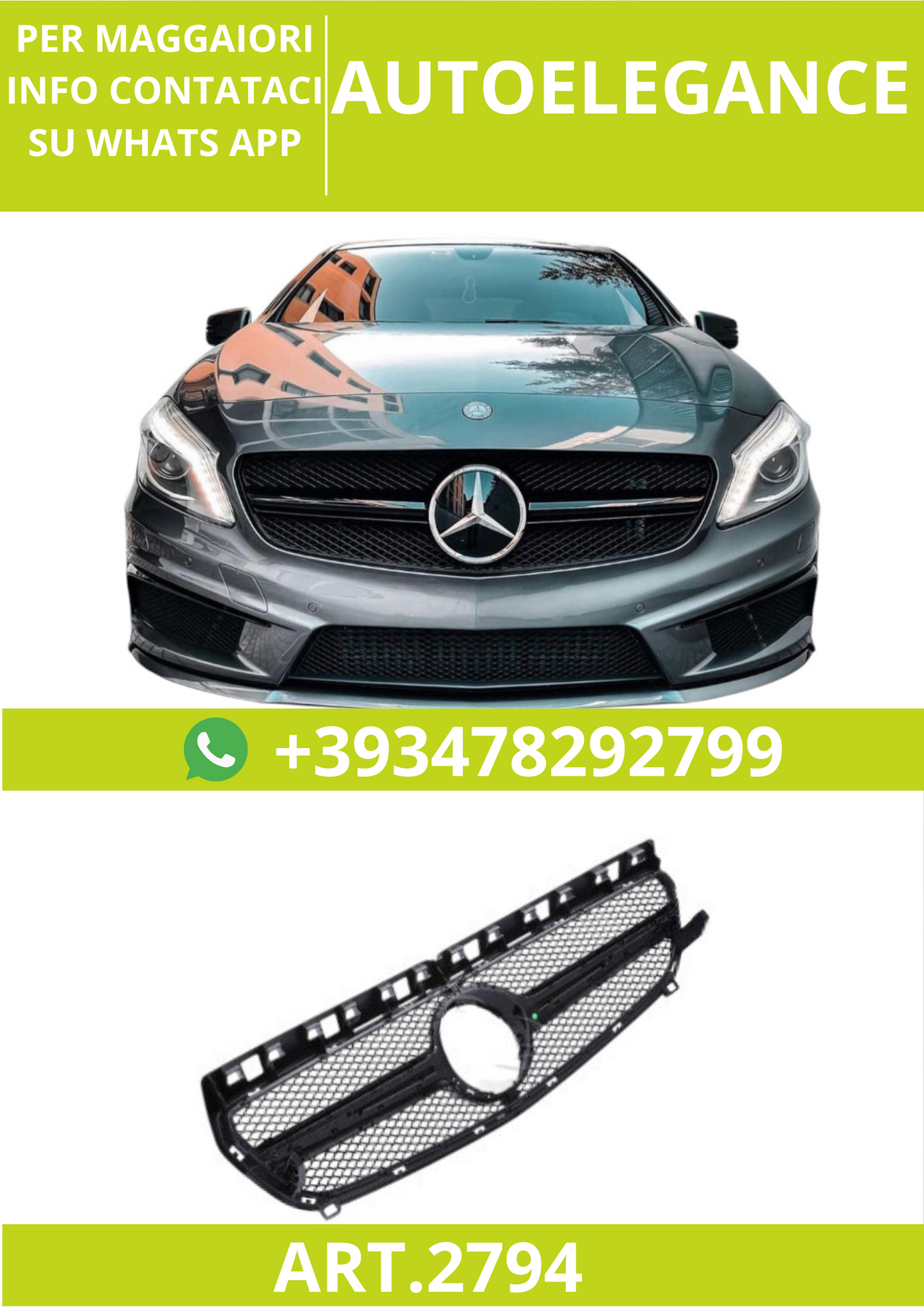 🔥ART.2794 Calandra Sport adatta per Mercedes Classe A W176 (2012+)🔥