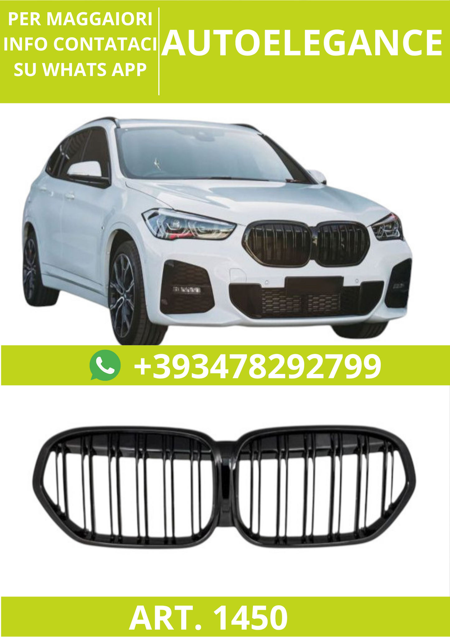 🔥ART. 1450 Calandra Sport Doppia Lamella Nera per BMW X1 F48 LCI (2019–2022)🔥