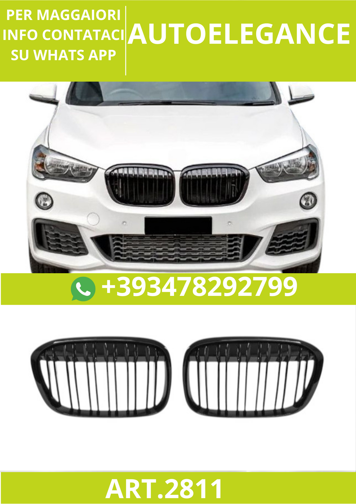 🔥ART.2811 Griglia Sport Doppia Lamella Nera per BMW X1 F48 (2015–2019)🔥